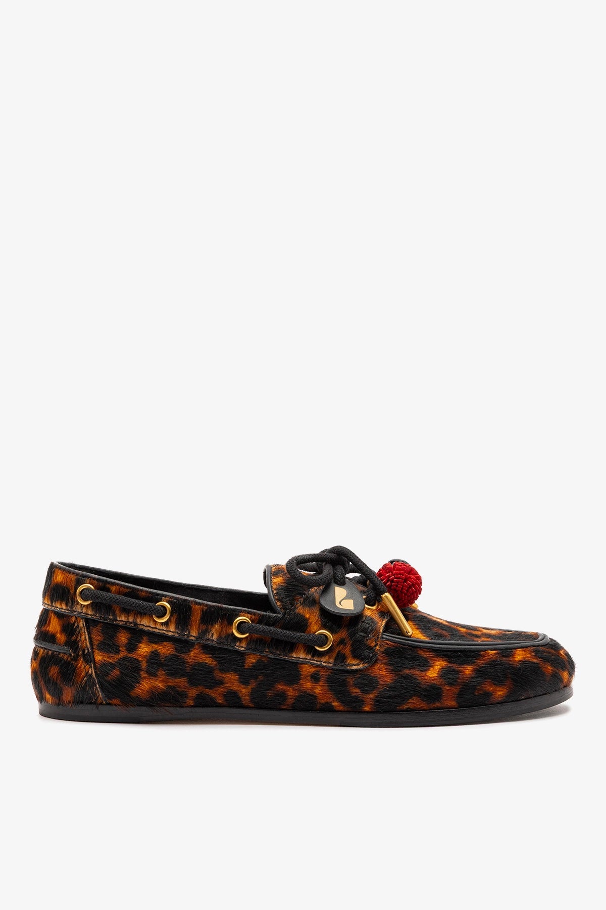 Larroude Cyprus Boat Shoe In Leopard Print Calf Hair Leather