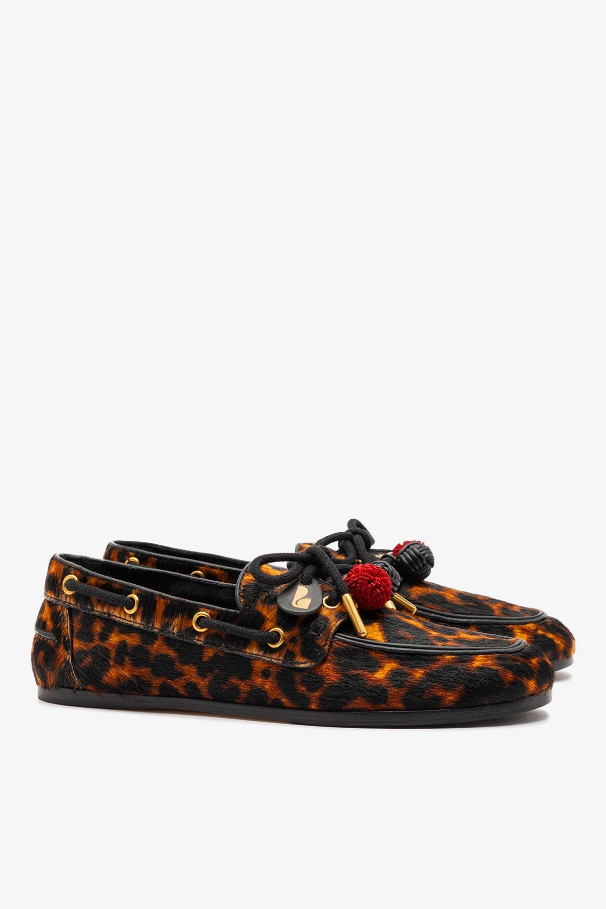 Larroude Cyprus Boat Shoe In Leopard Print Calf Hair Leather
