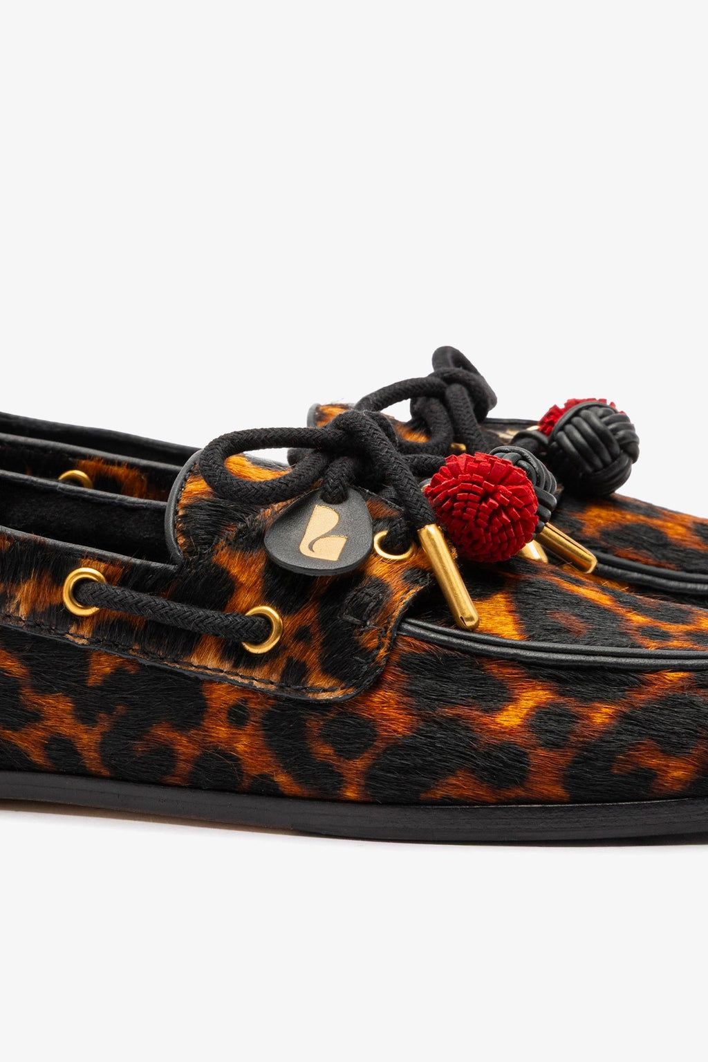 Larroude Cyprus Boat Shoe In Leopard Print Calf Hair Leather