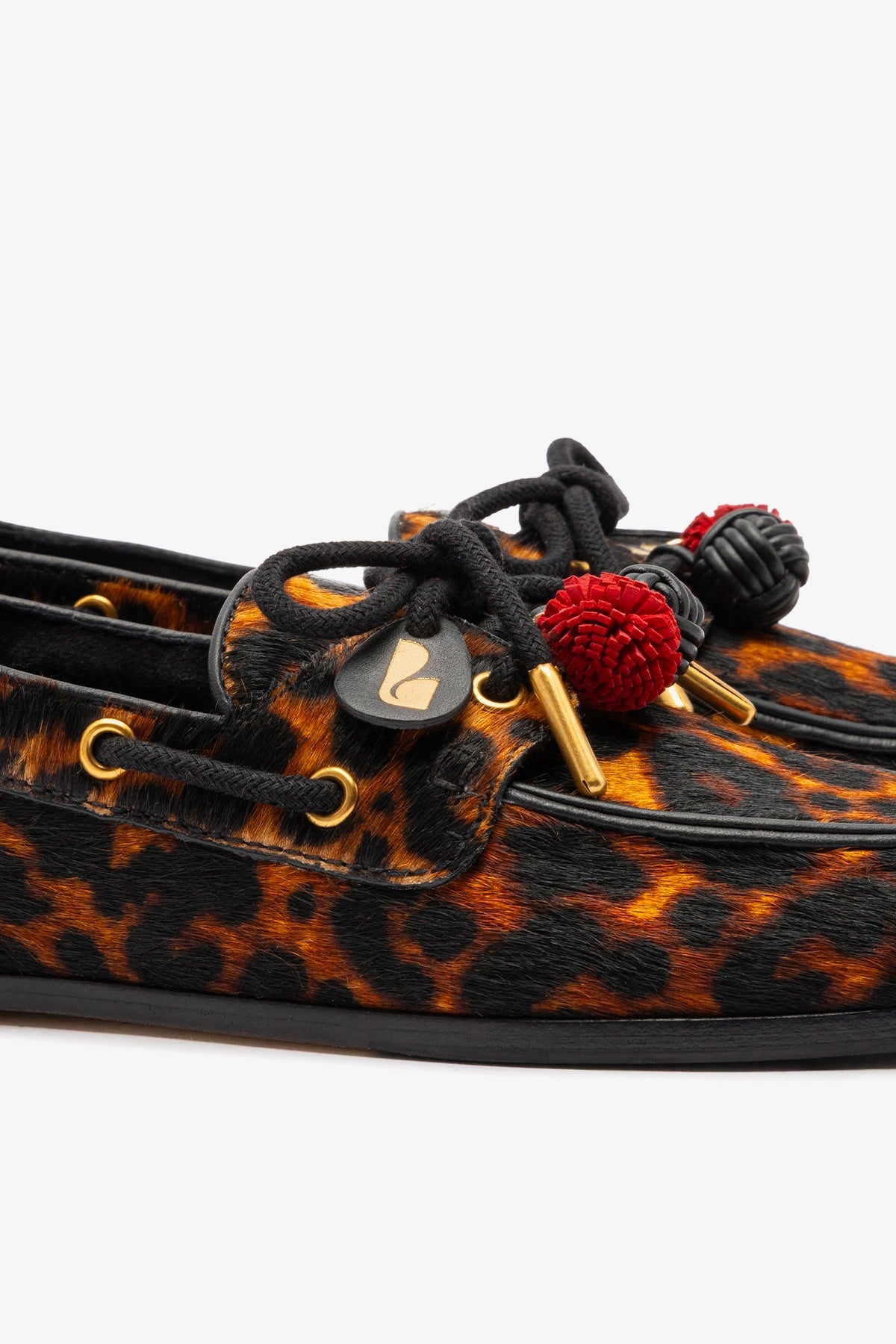 Larroude Cyprus Boat Shoe In Leopard Print Calf Hair Leather