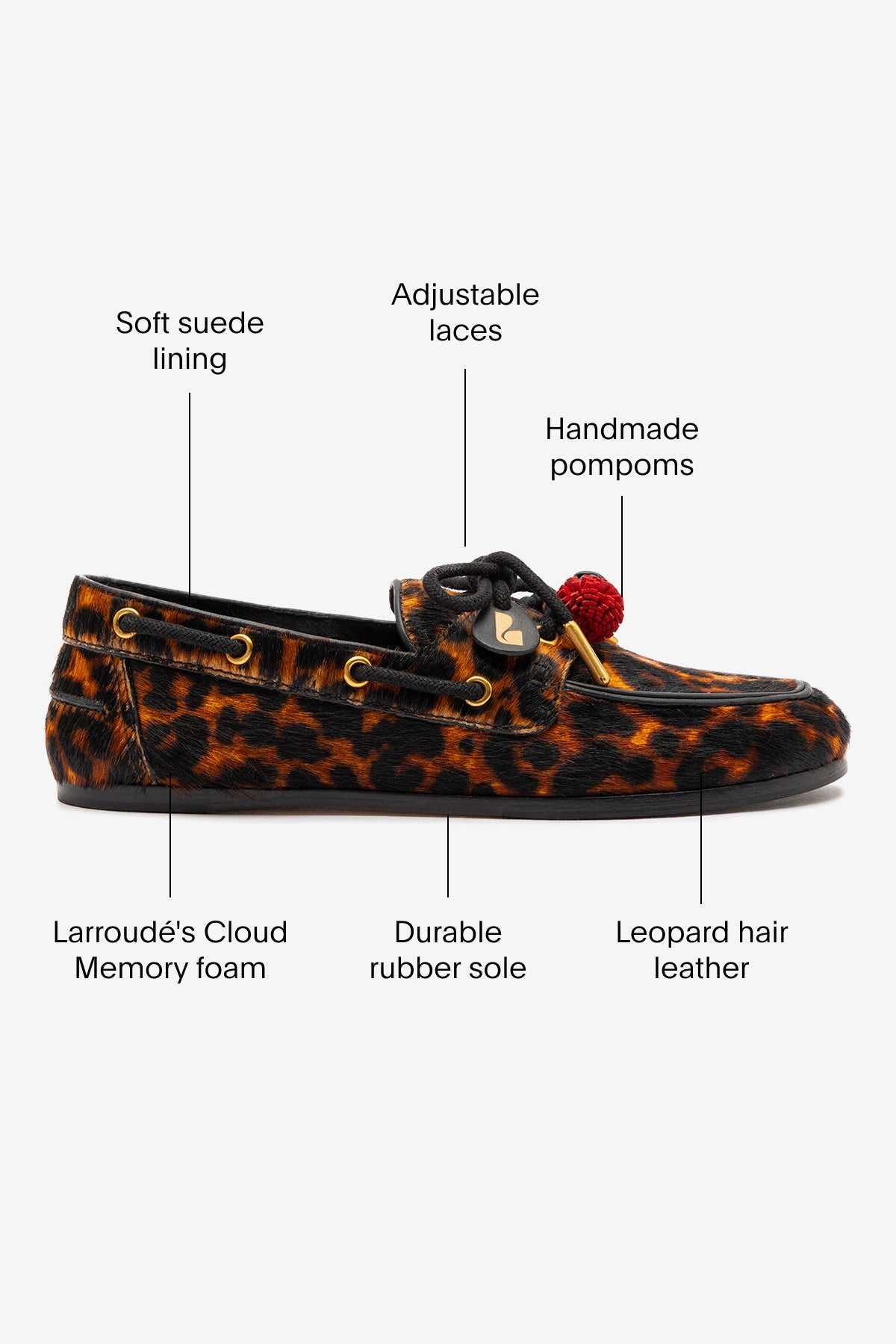 Larroude Cyprus Boat Shoe In Leopard Print Calf Hair Leather
