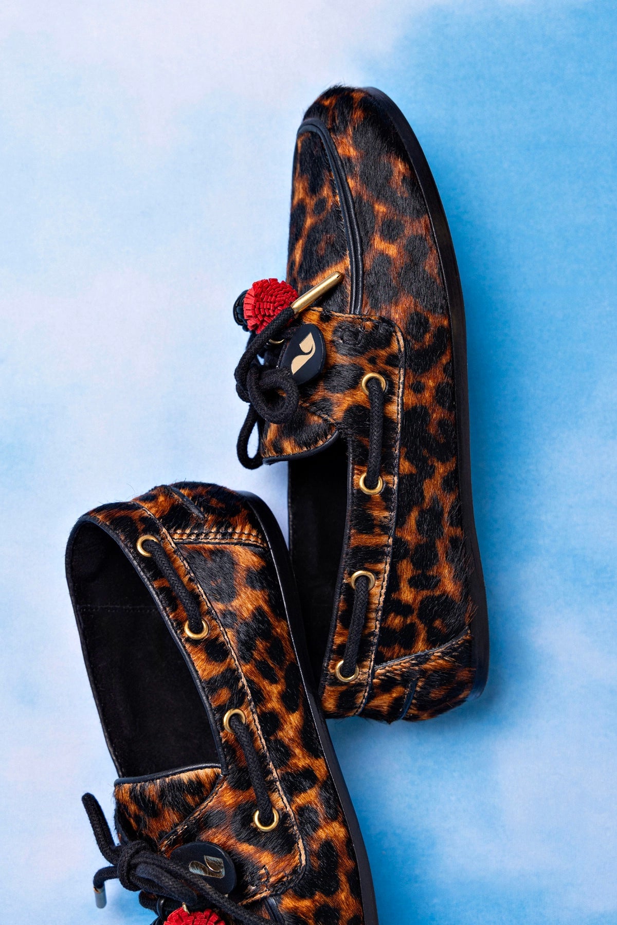 Larroude Cyprus Boat Shoe In Leopard Print Calf Hair Leather