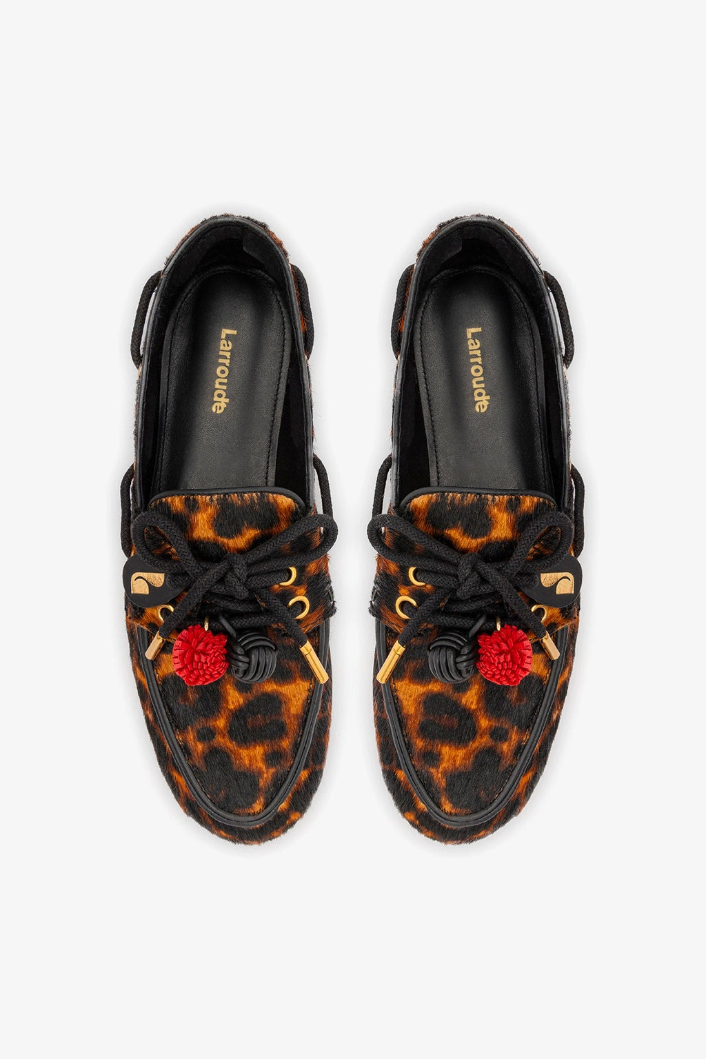 Larroude Cyprus Boat Shoe In Leopard Print Calf Hair Leather