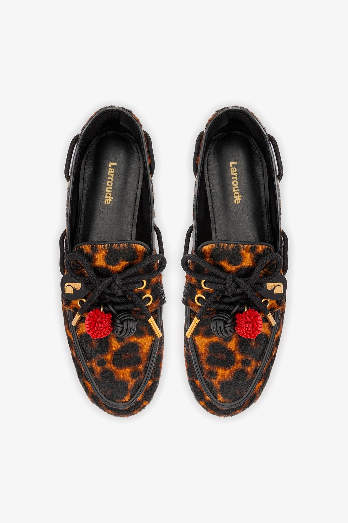 Larroude Cyprus Boat Shoe In Leopard Print Calf Hair Leather