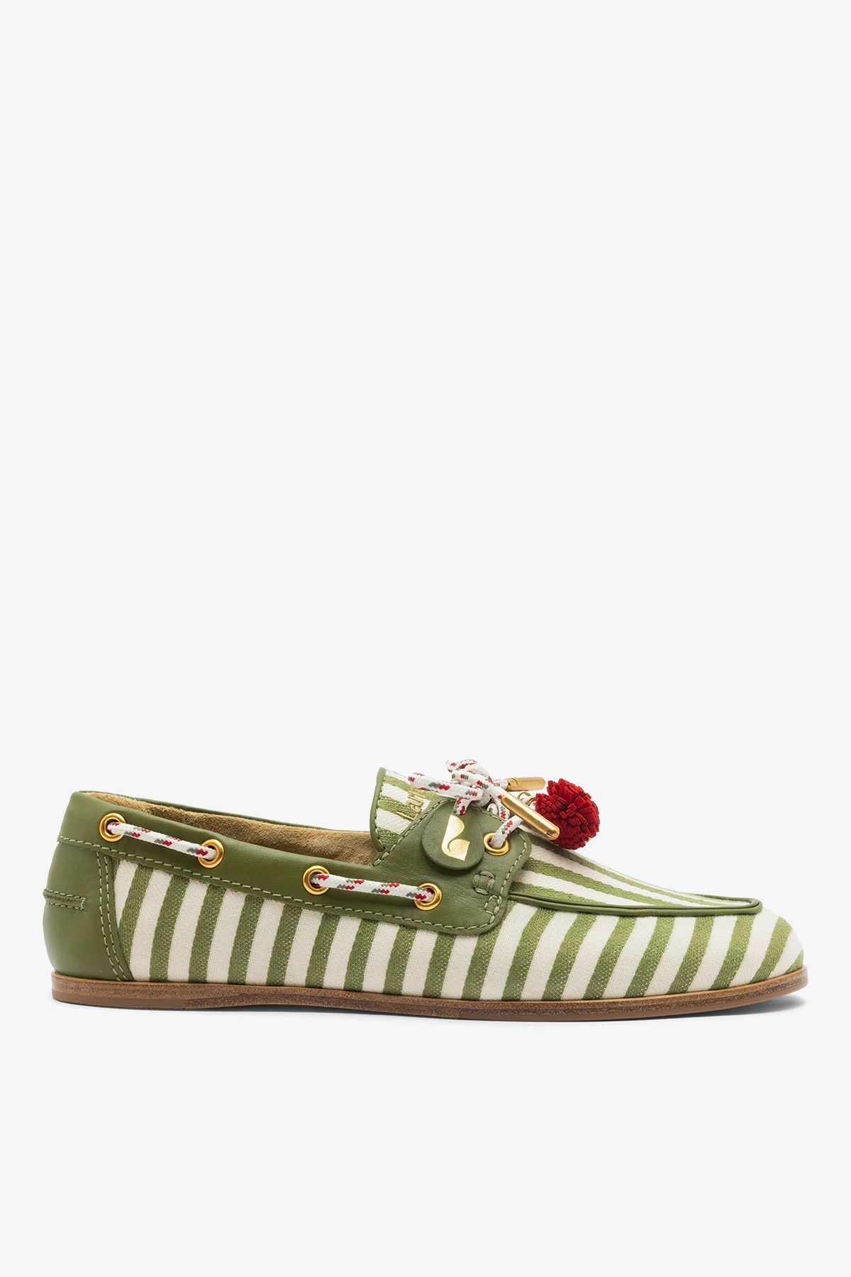Larroude Cyprus Boat Shoe Seaweed Striped Canvas
