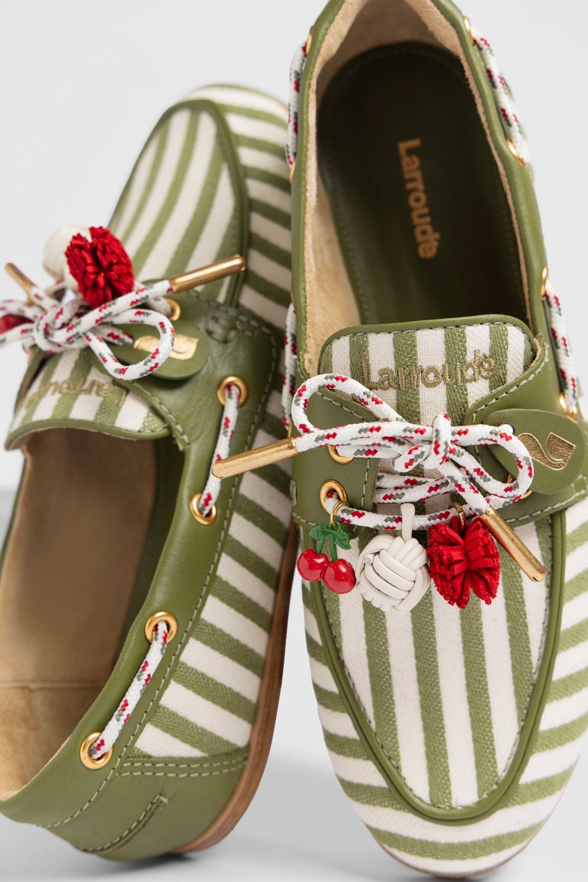 Larroude Cyprus Boat Shoe Seaweed Striped Canvas