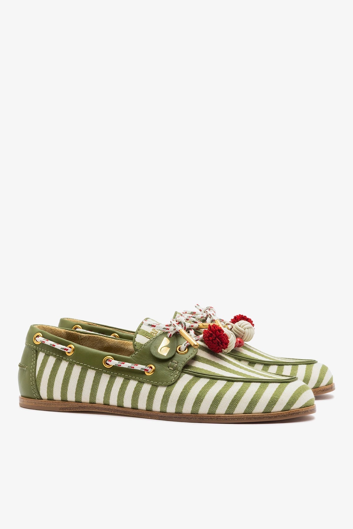 Larroude Cyprus Boat Shoe Seaweed Striped Canvas