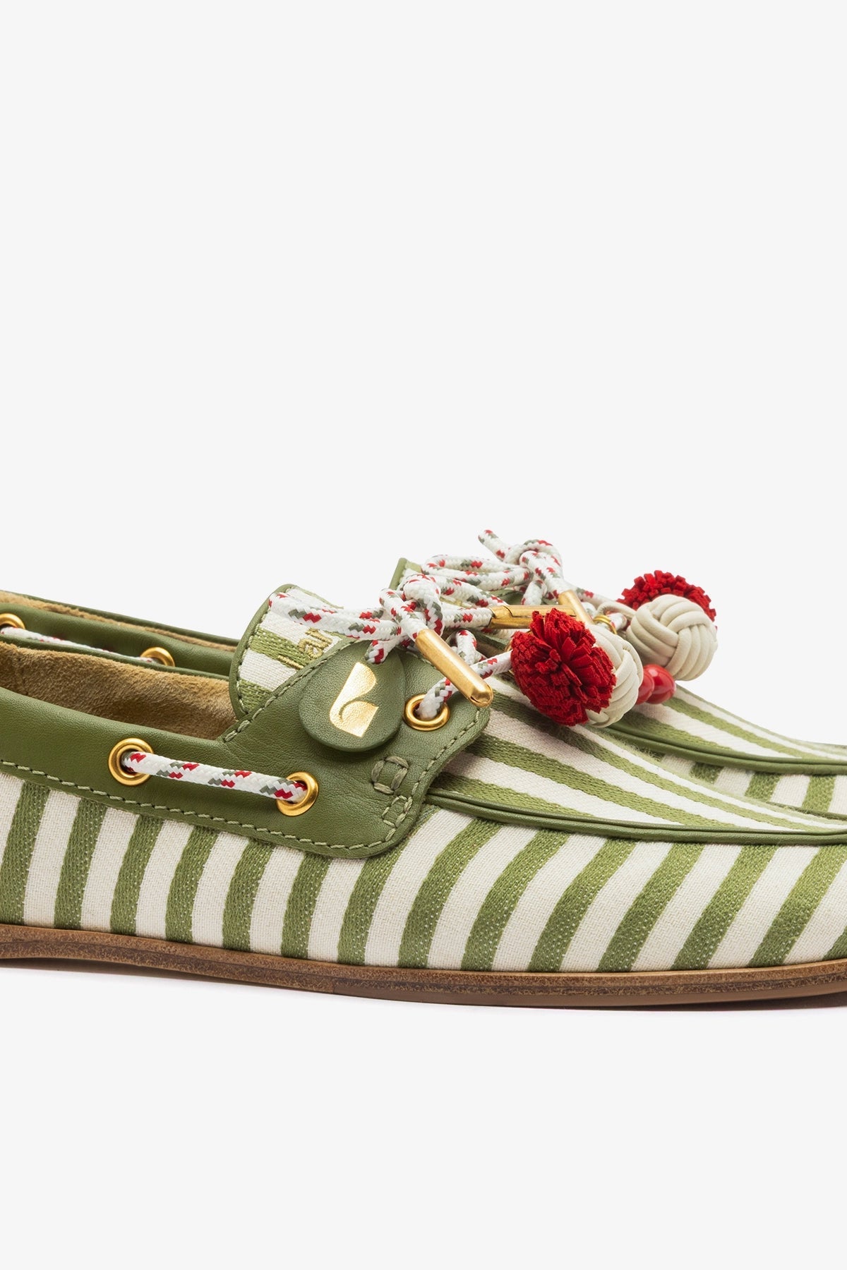 Larroude Cyprus Boat Shoe Seaweed Striped Canvas
