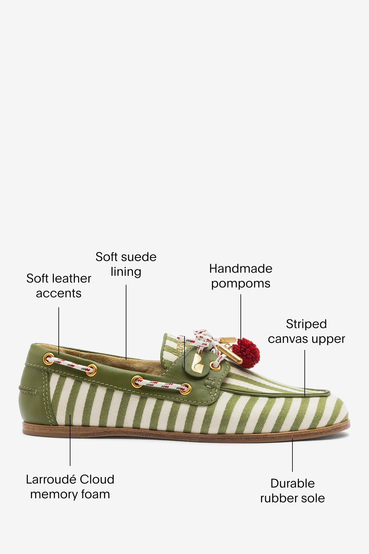 Larroude Cyprus Boat Shoe Seaweed Striped Canvas