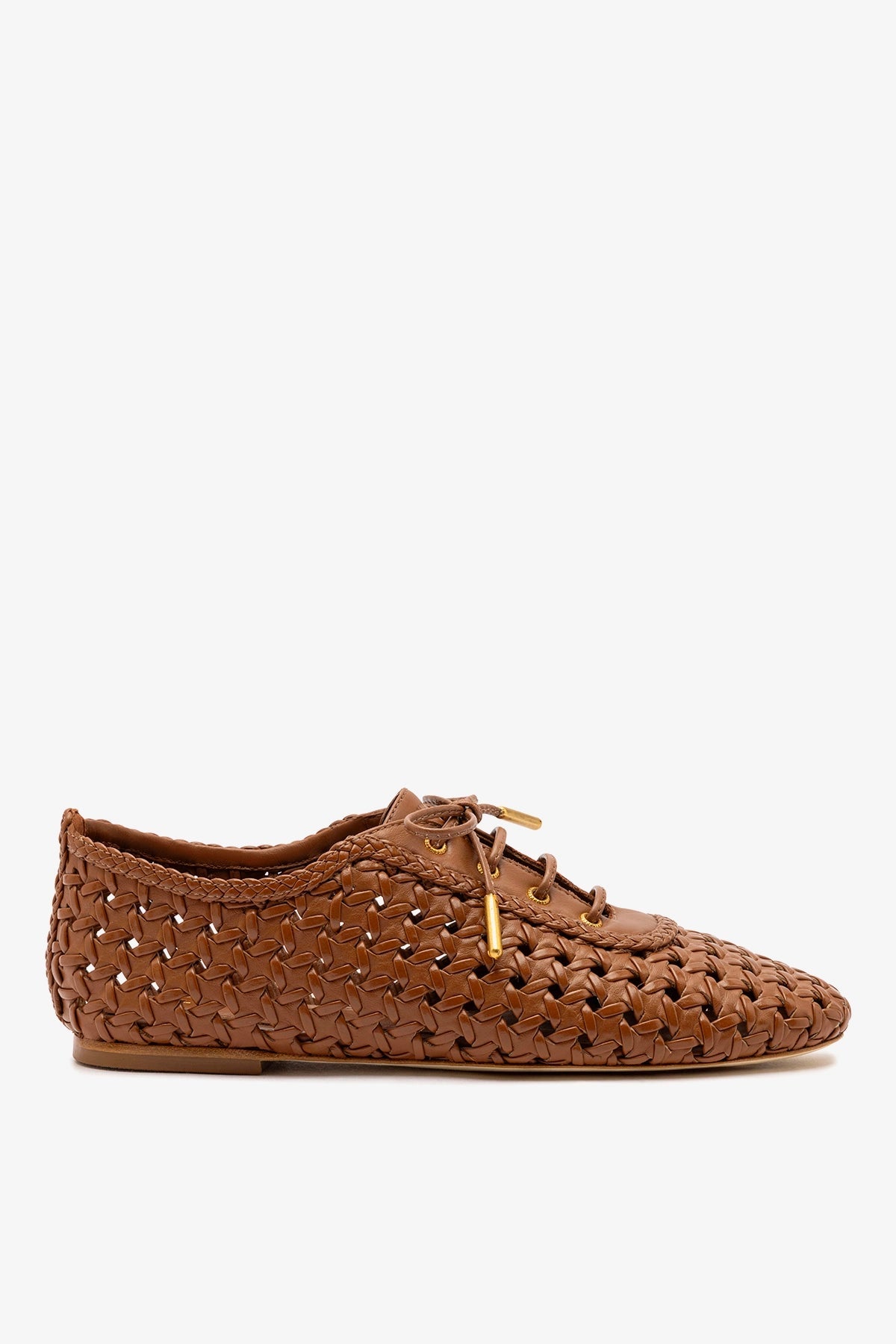 Larroude Liza Macrame Sneaker In Caramel Leather