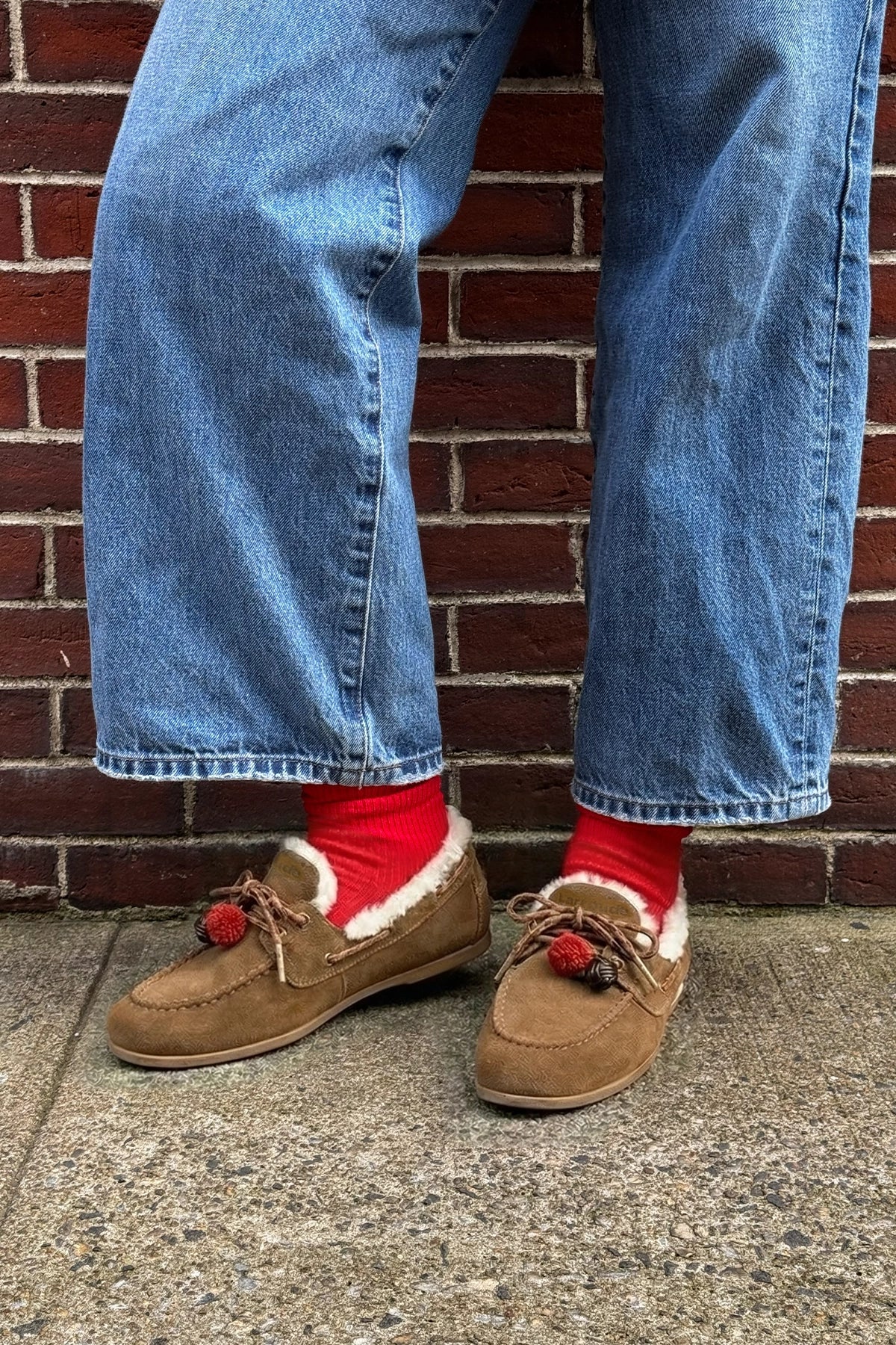 Larroude Cyprus Boat Shoe In Russet Suede and Natural Shearling