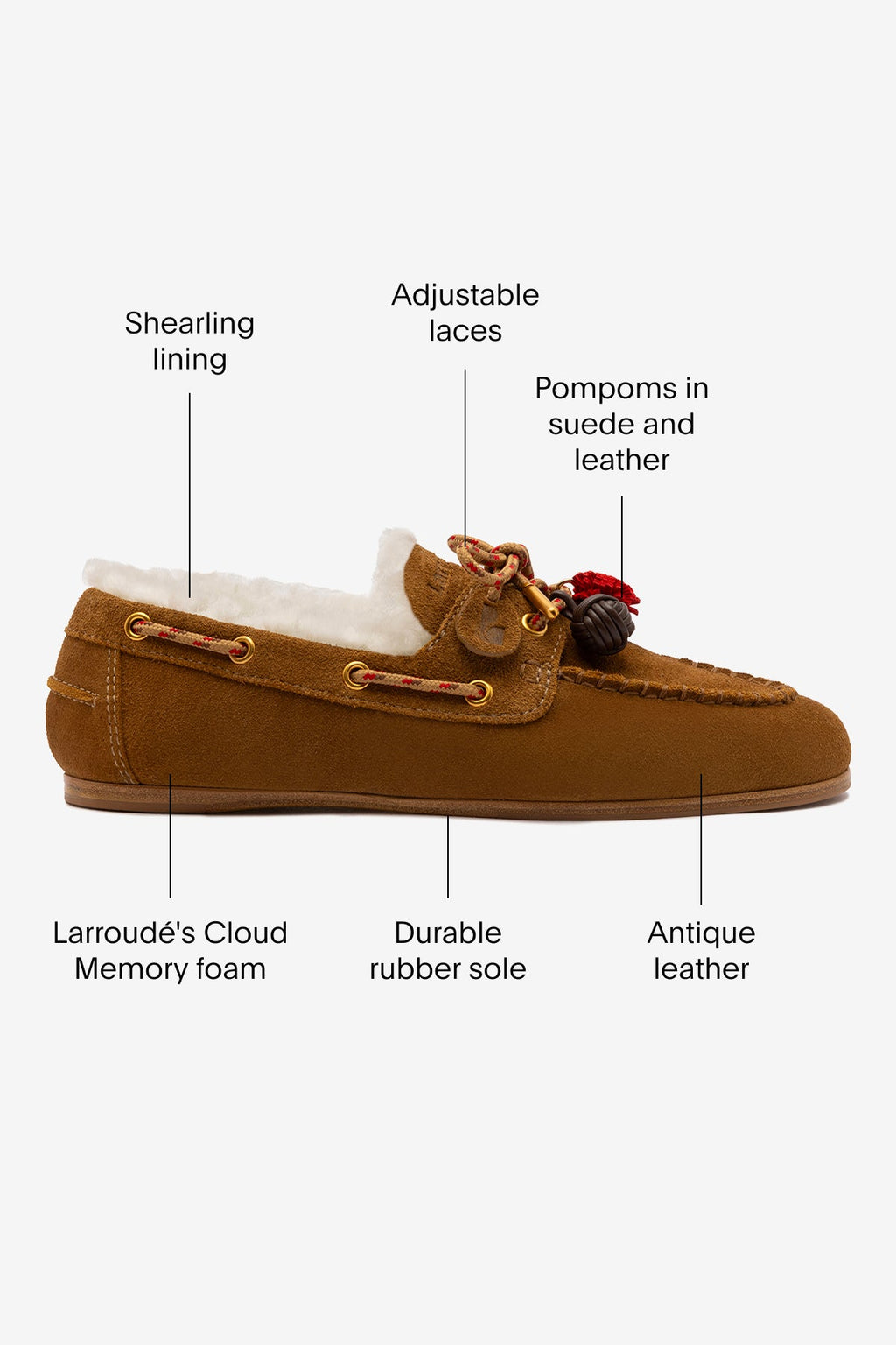 Larroude Cyprus Boat Shoe In Russet Suede and Natural Shearling