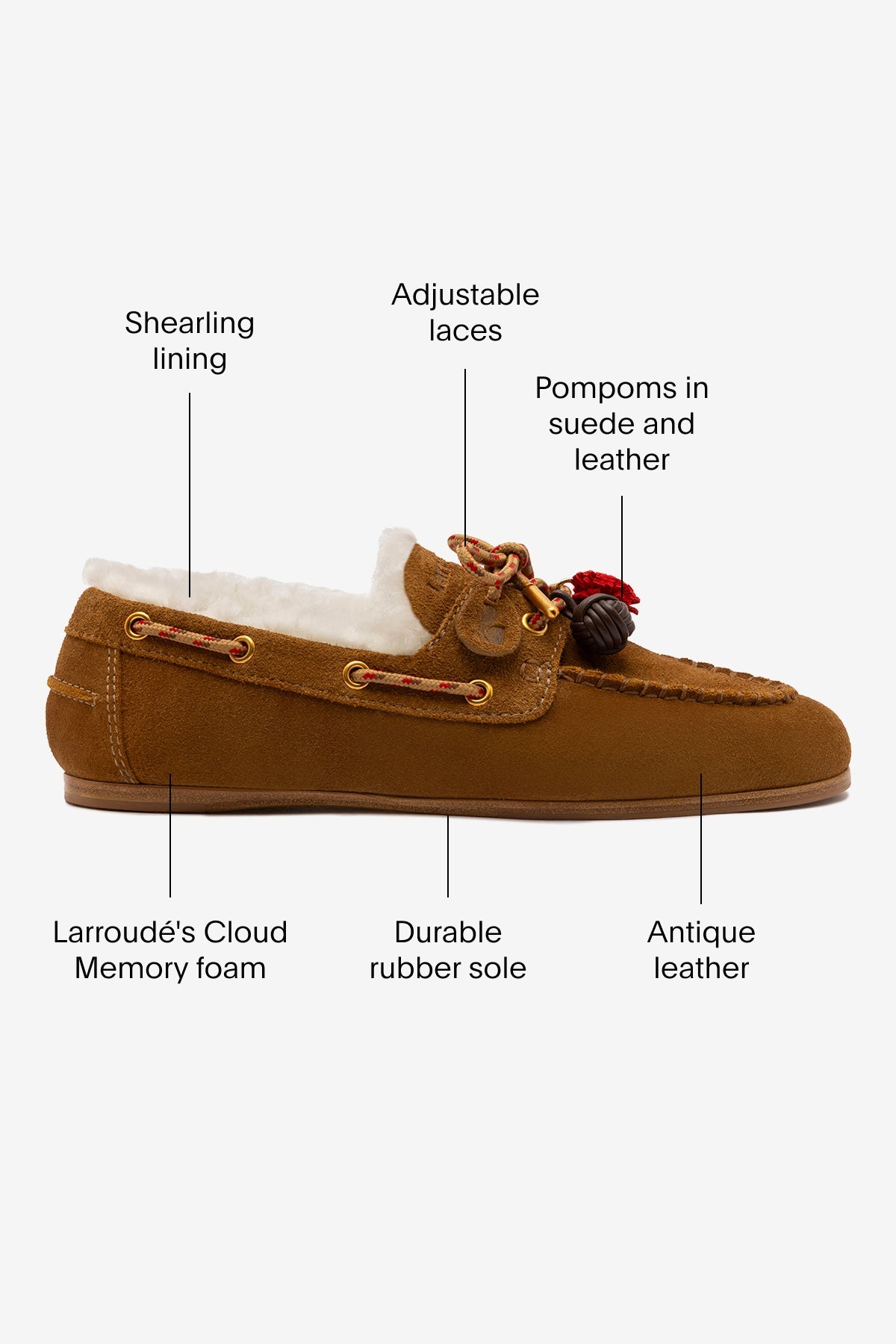 Larroude Cyprus Boat Shoe In Russet Suede and Natural Shearling