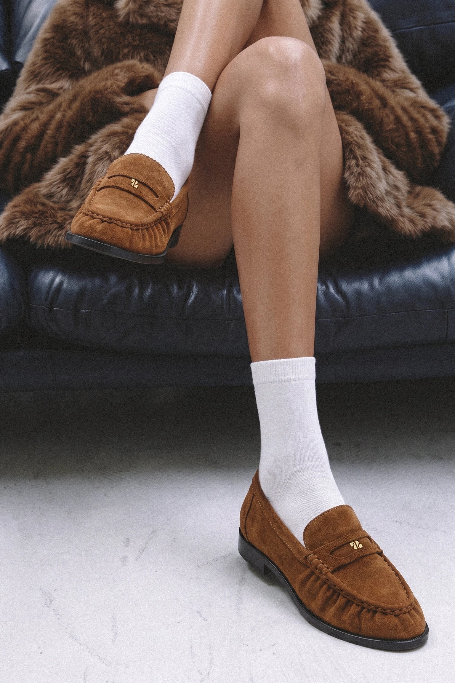 Larroude Suki Soft Loafer In Russet Suede