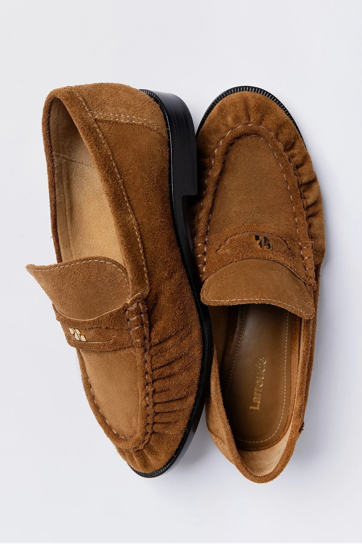 Larroude Suki Soft Loafer In Russet Suede