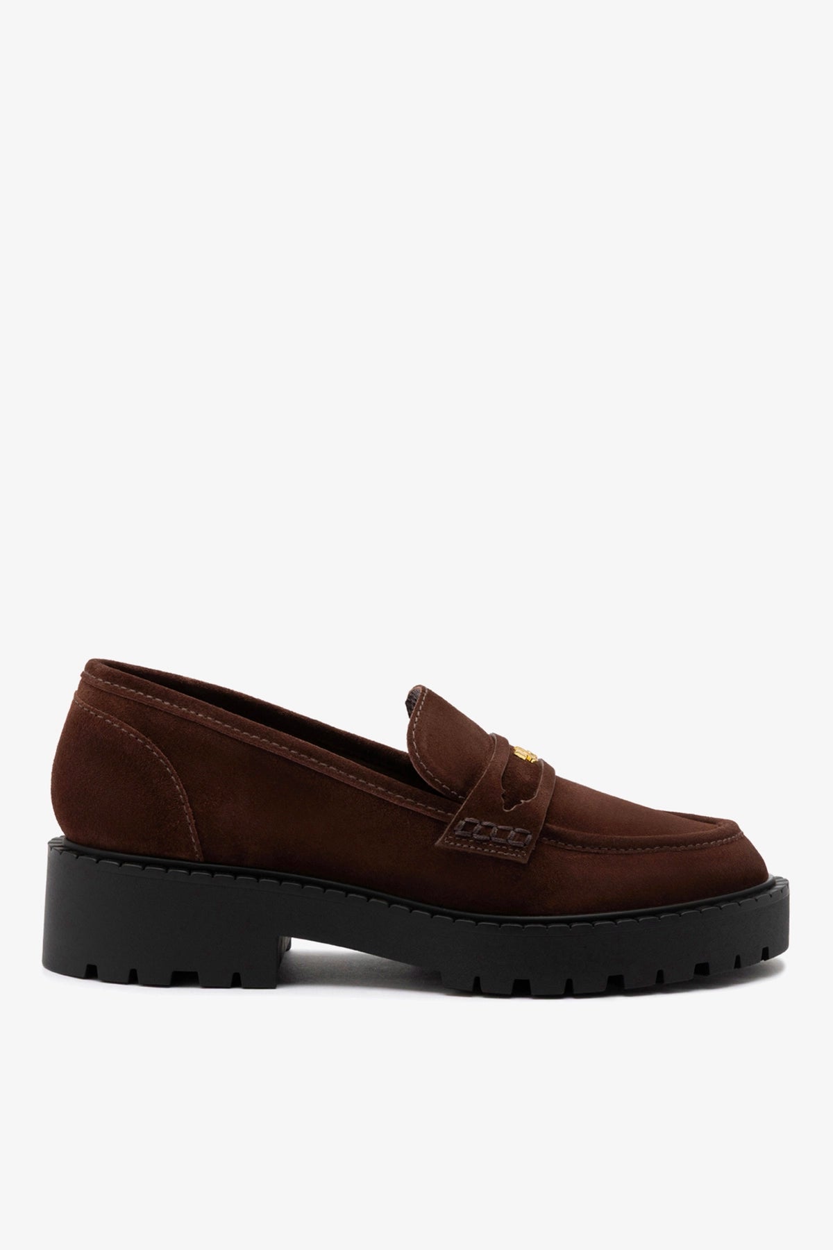 Larroude Suki Lugsole Loafer In Brown Suede