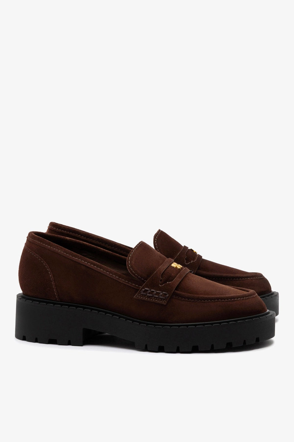 Larroude Suki Lugsole Loafer In Brown Suede