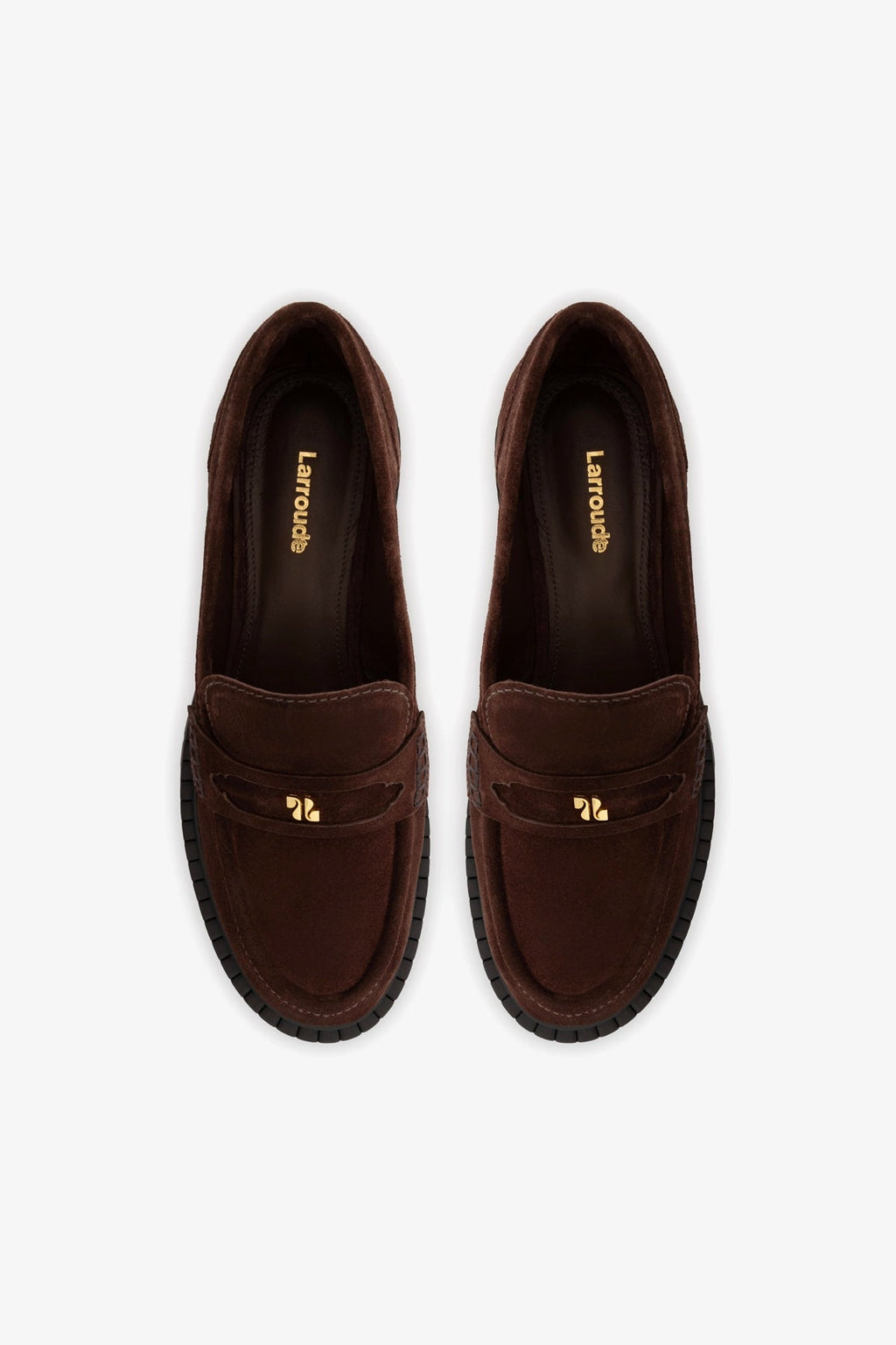 Larroude Suki Lugsole Loafer In Brown Suede