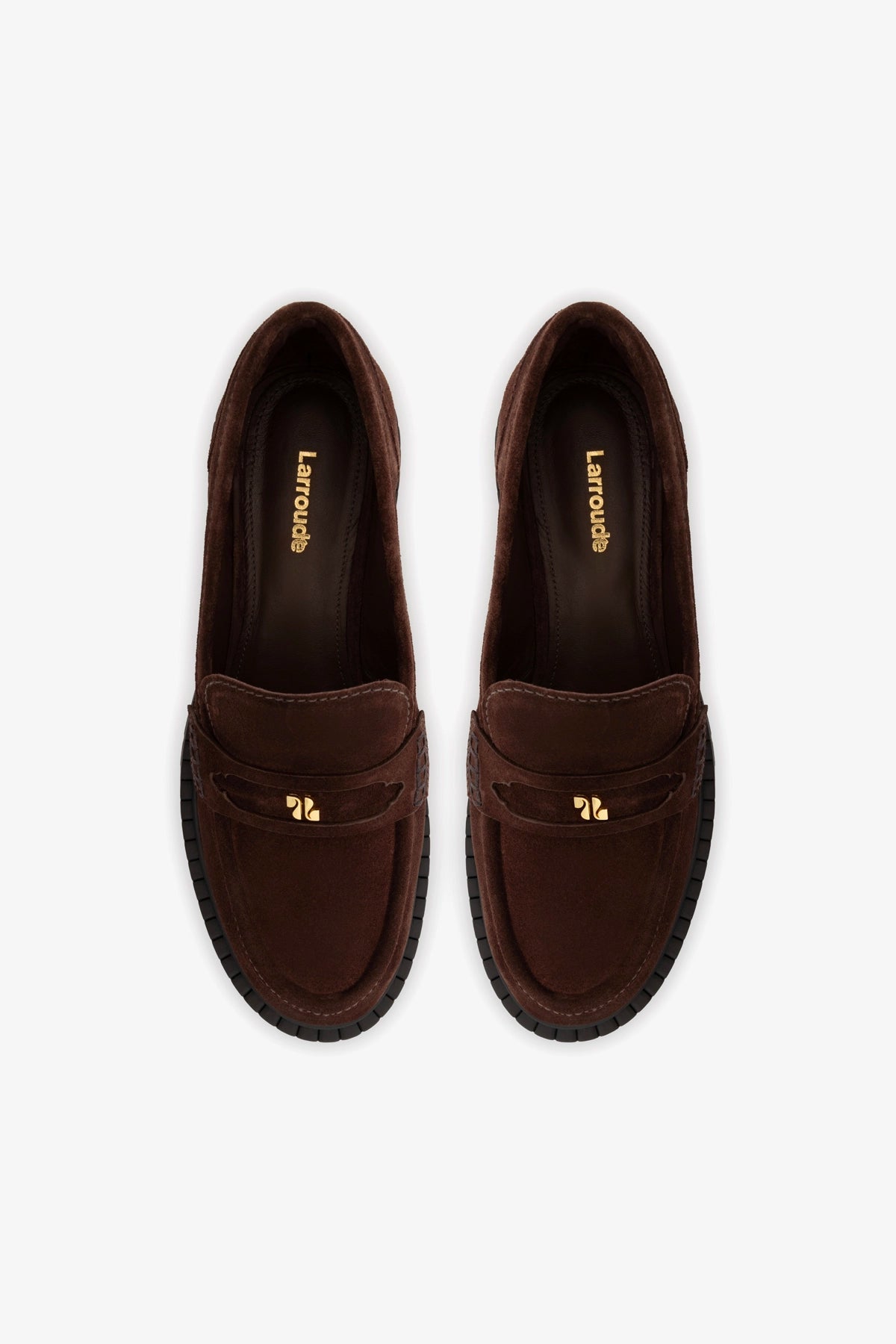 Larroude Suki Lugsole Loafer In Brown Suede