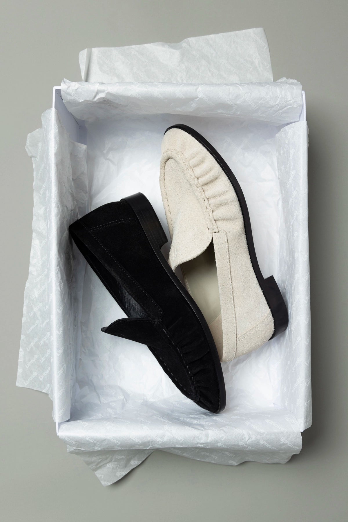 Larroude Margaux Loafer In Mushroom Grey Suede