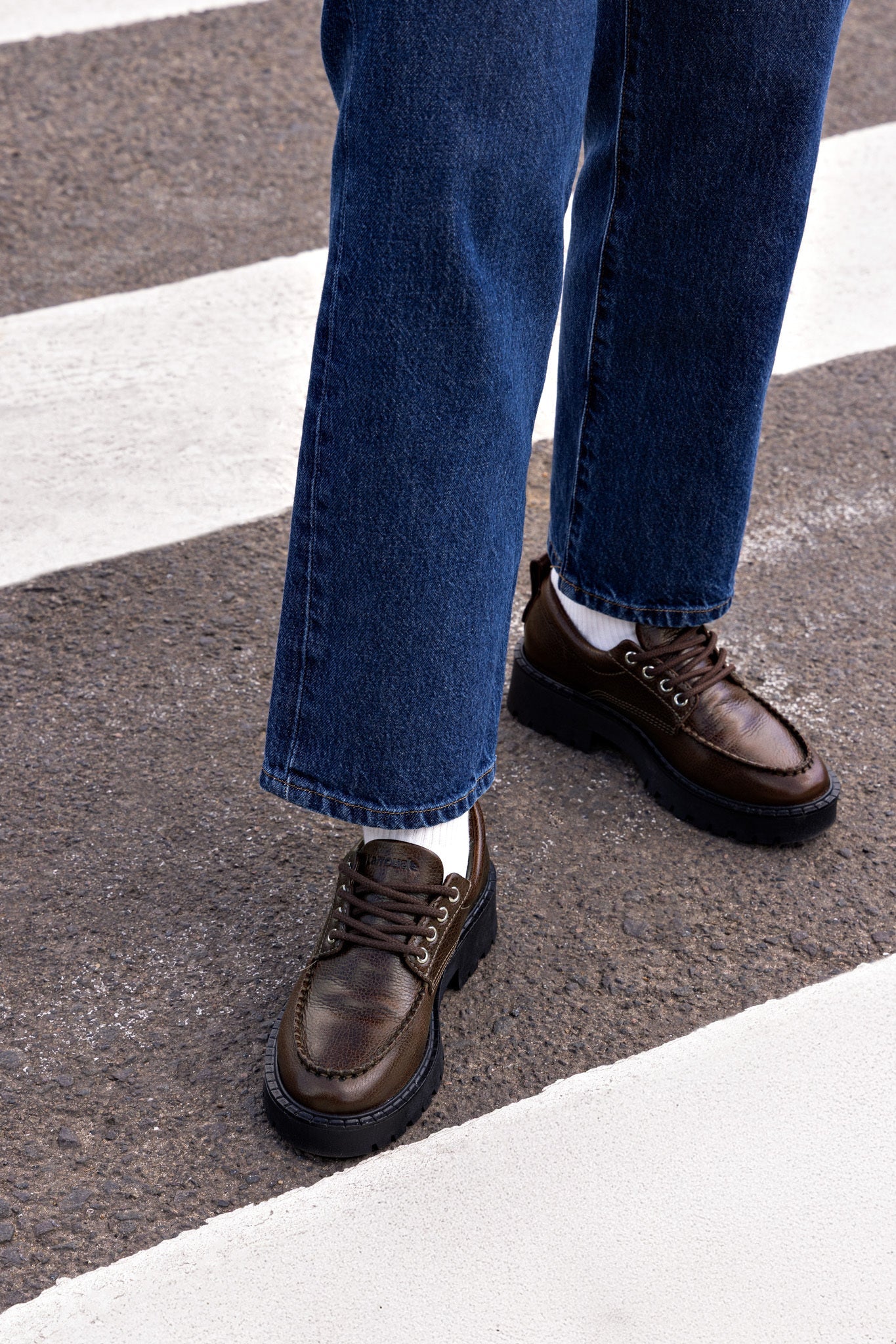 Larroude London Lace Up Loafer In Brown Leather