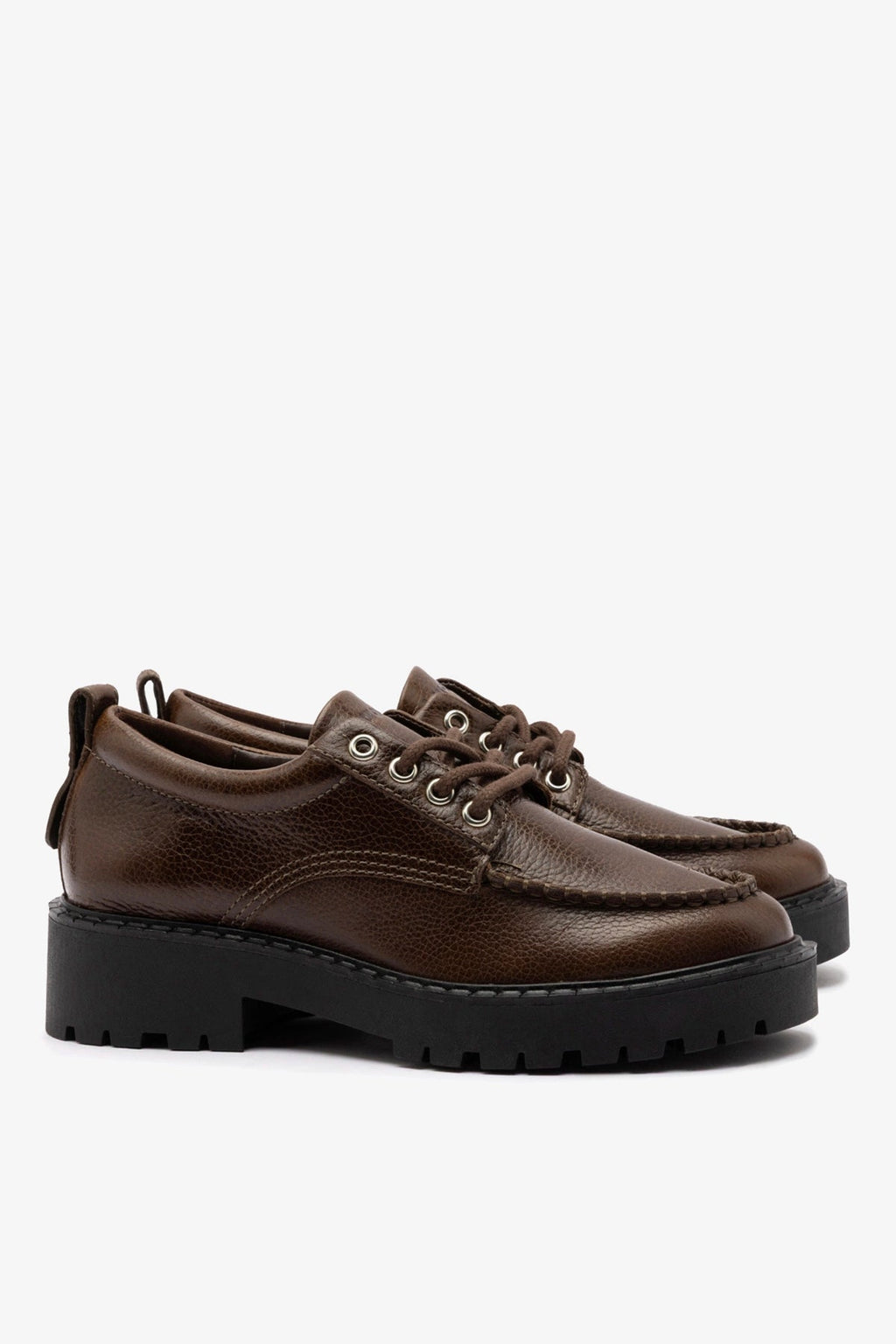 Larroude London Lace Up Loafer In Brown Leather
