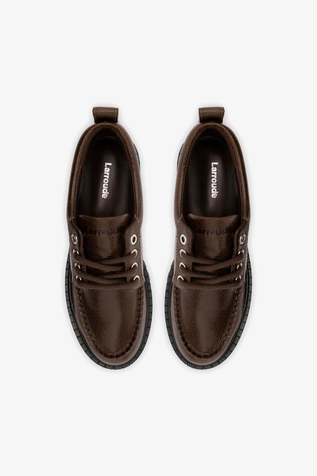 Larroude London Lace Up Loafer In Brown Leather
