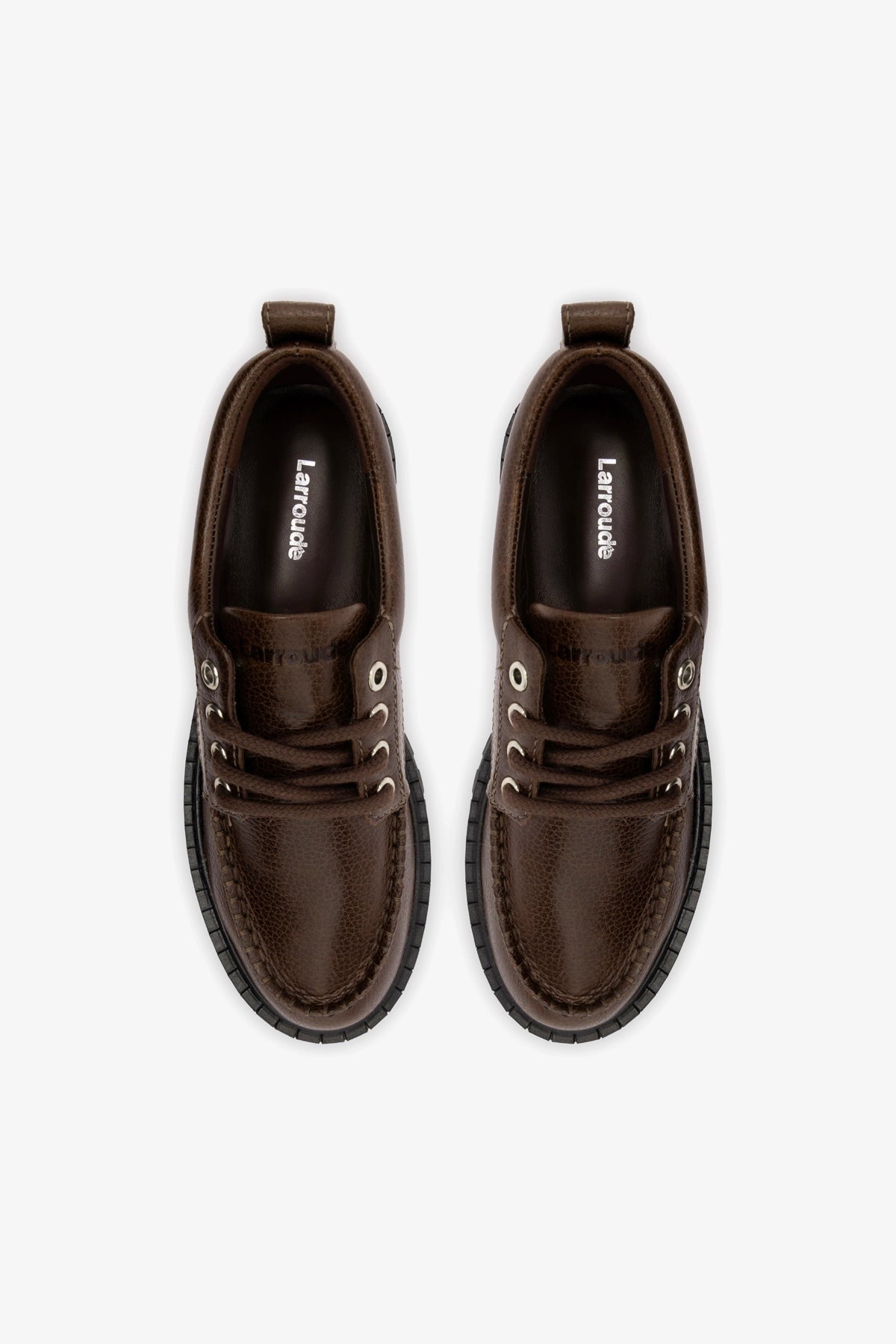 Larroude London Lace Up Loafer In Brown Leather