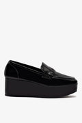 Larroude Suki Flatform Loafer In Black Box Leather