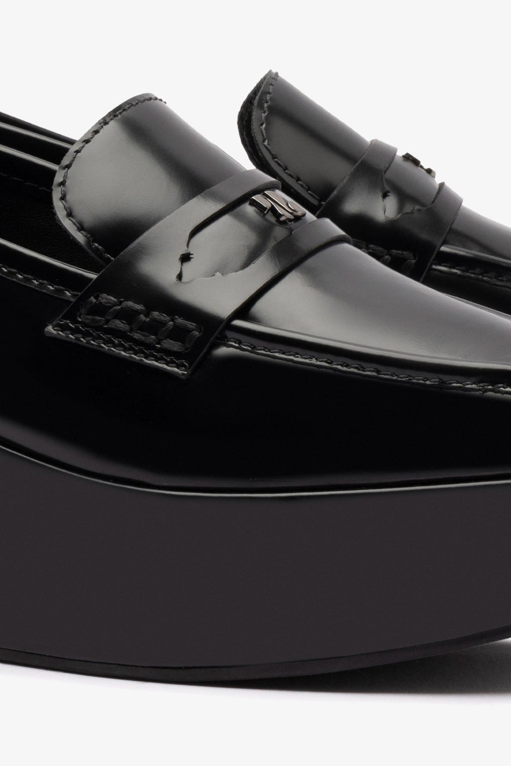 Larroude Suki Flatform Loafer In Black Box Leather