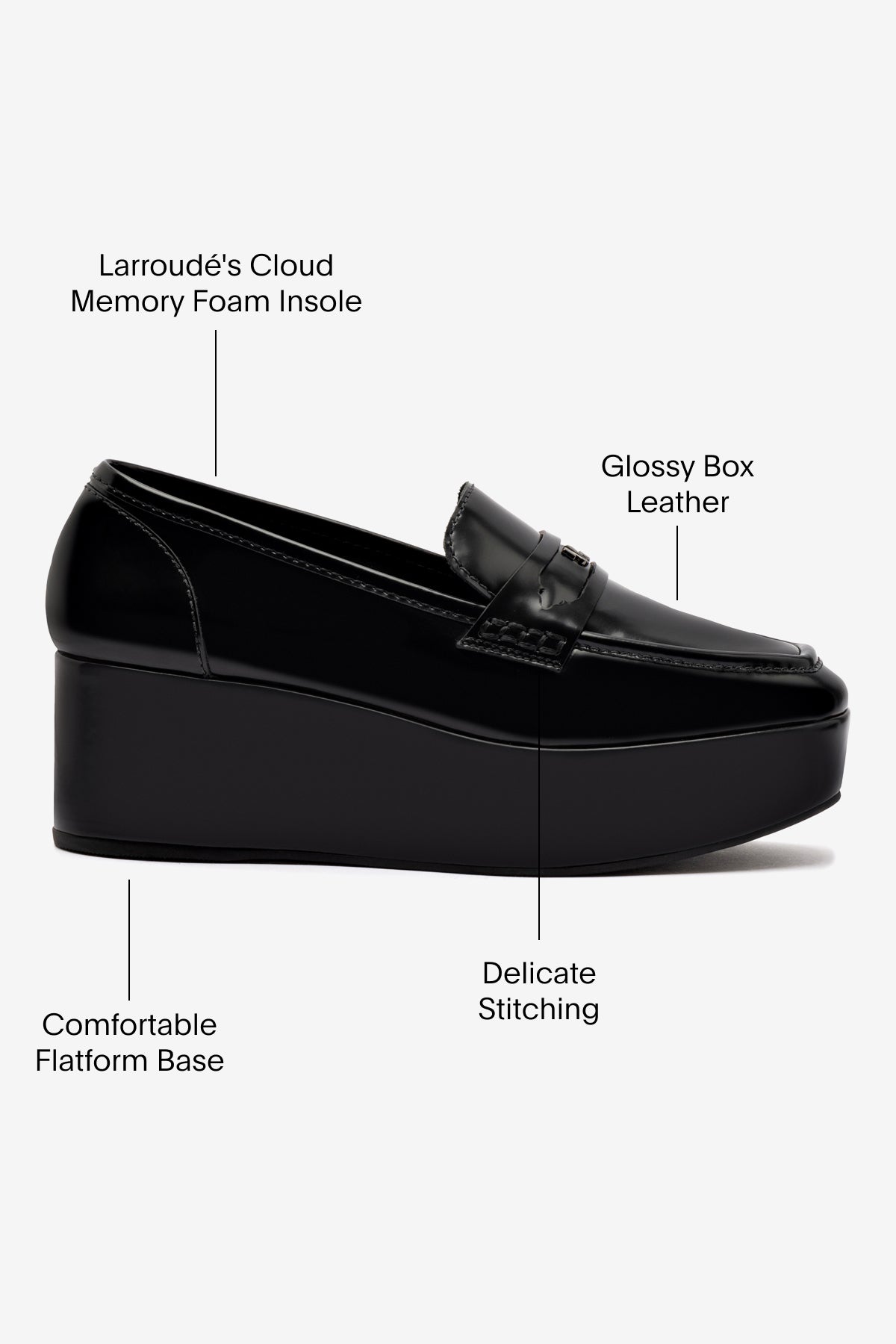 Larroude Suki Flatform Loafer In Black Box Leather