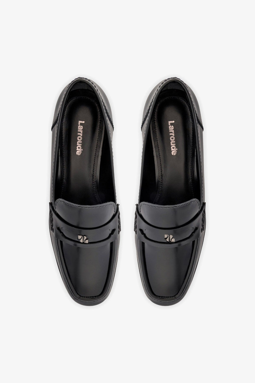 Larroude Suki Flatform Loafer In Black Box Leather