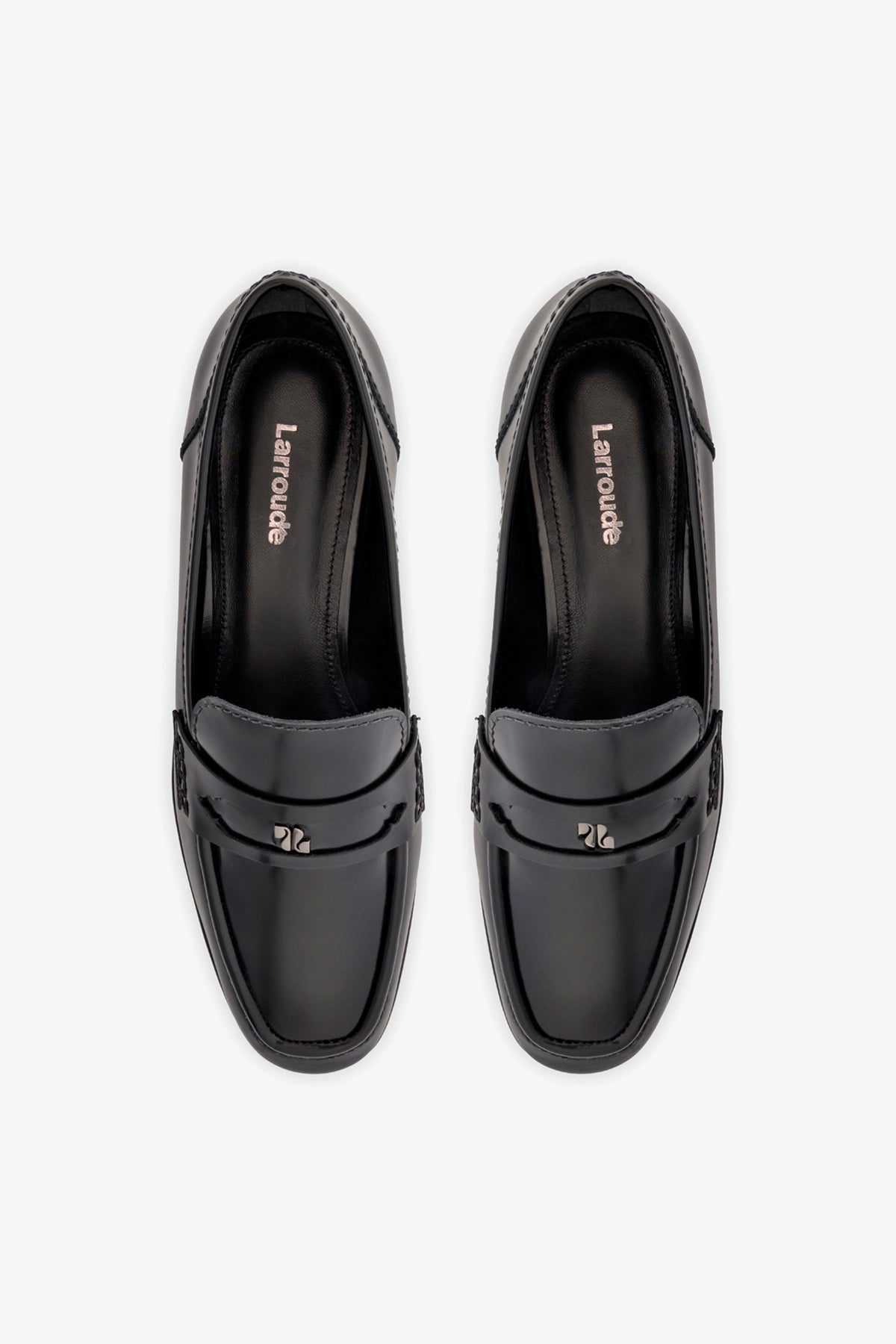 Larroude Suki Flatform Loafer In Black Box Leather
