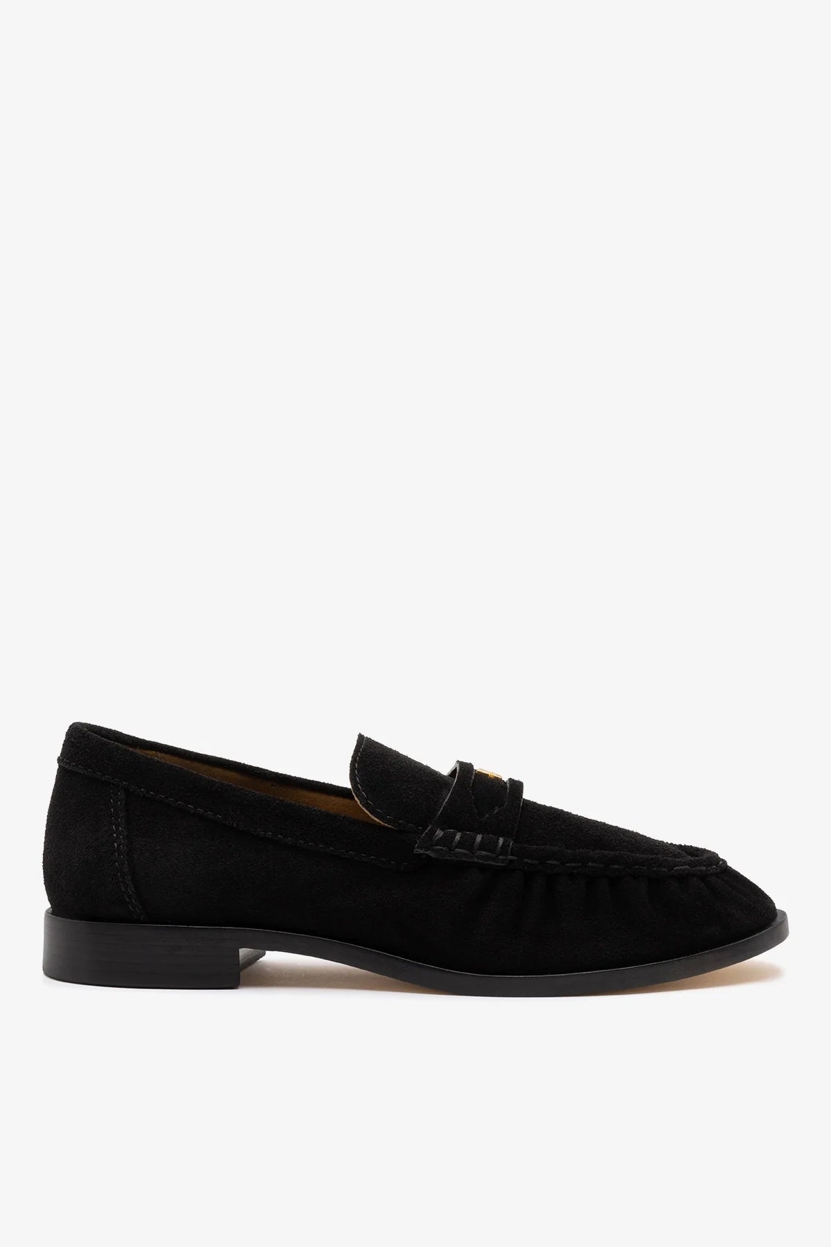 Larroude Suki Soft Loafer In Black Suede