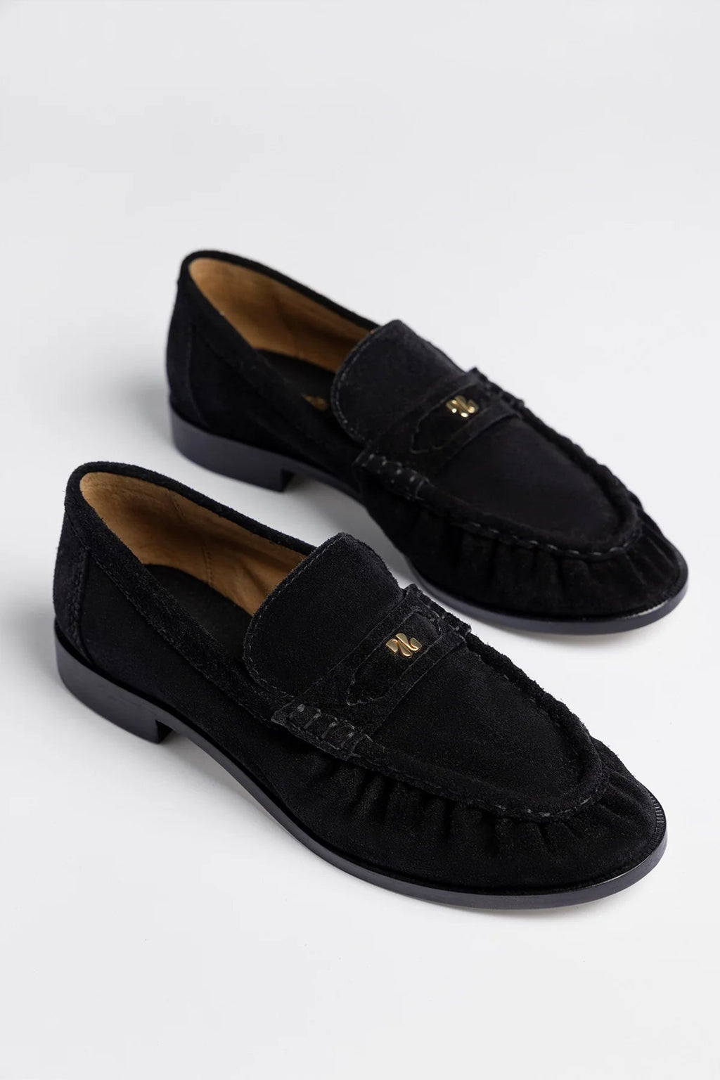 Larroude Suki Soft Loafer In Black Suede