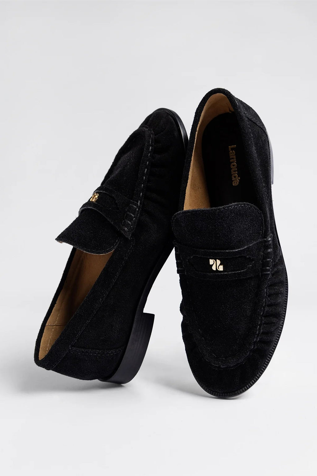 Larroude Suki Soft Loafer In Black Suede
