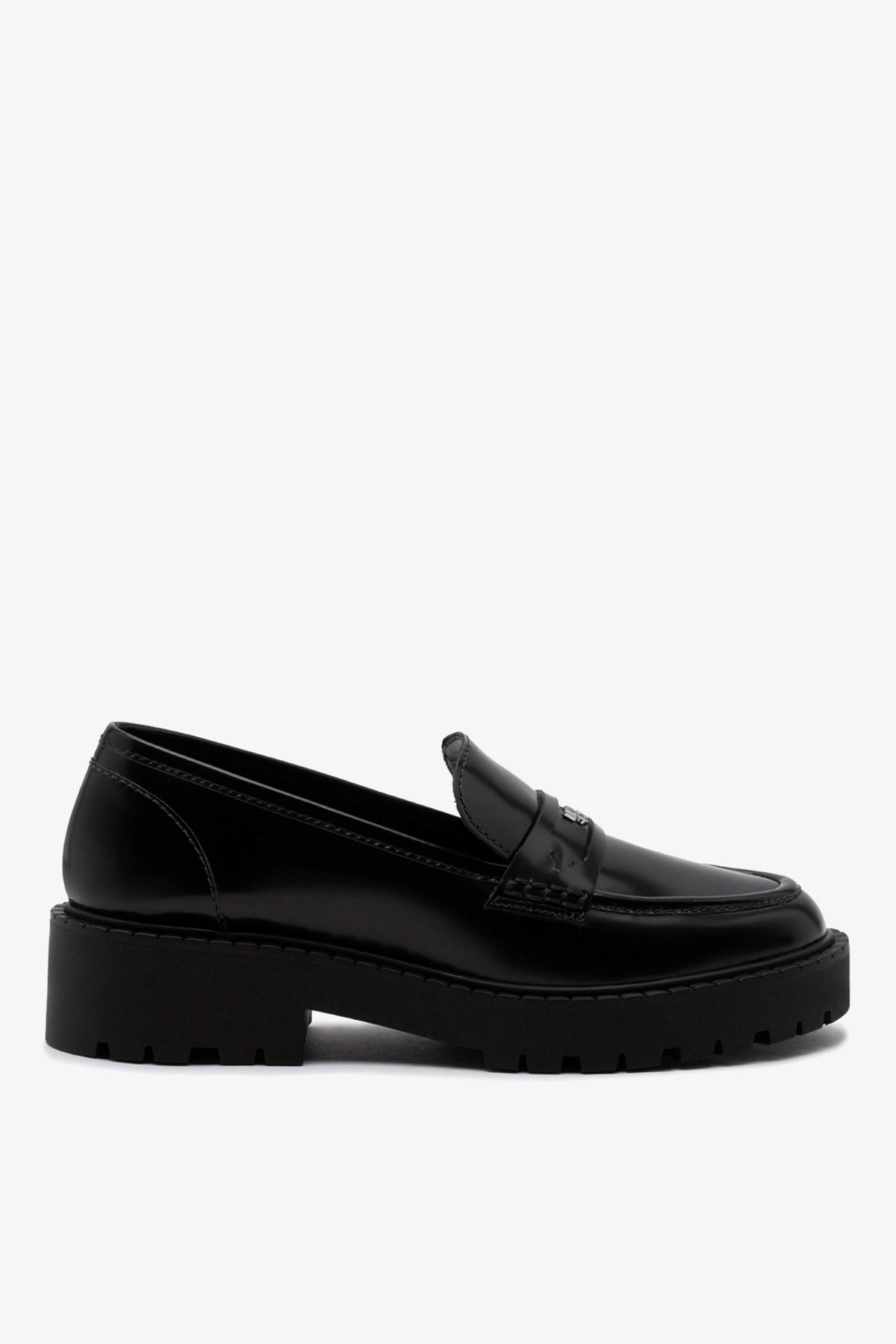 Larroude Suki Lugsole Loafer In Black Box Leather