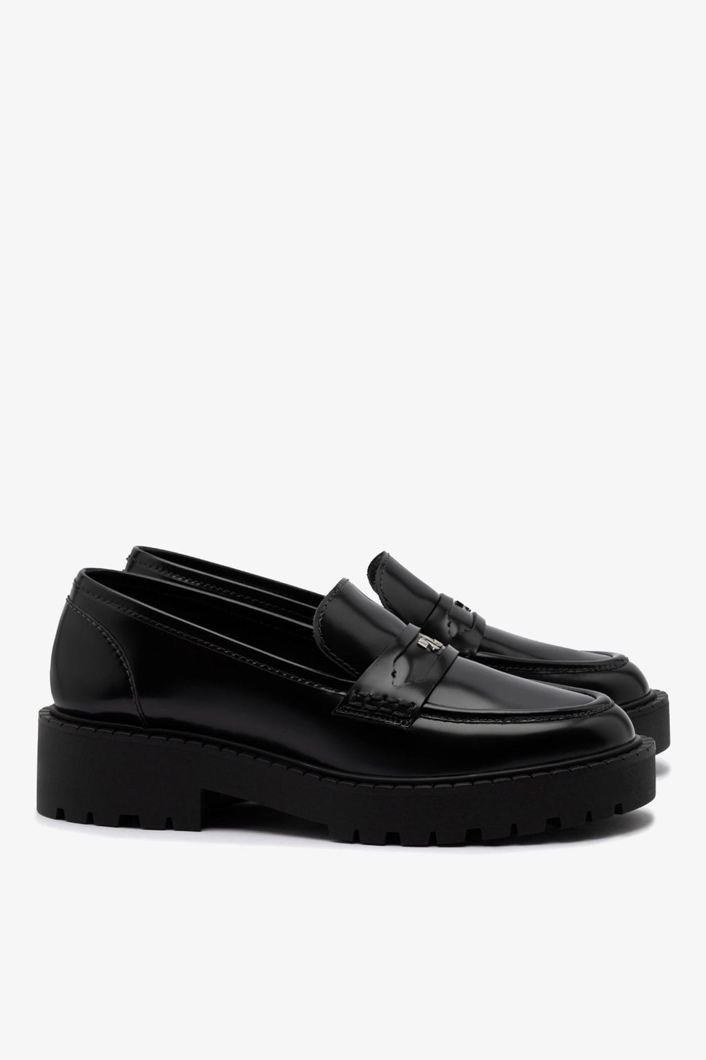 Larroude Suki Lugsole Loafer In Black Box Leather