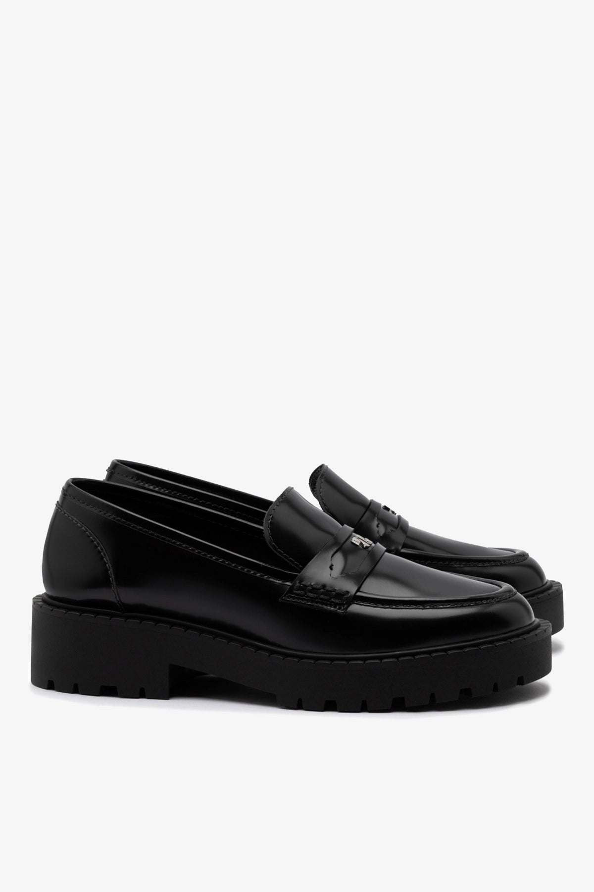 Larroude Suki Lugsole Loafer In Black Box Leather