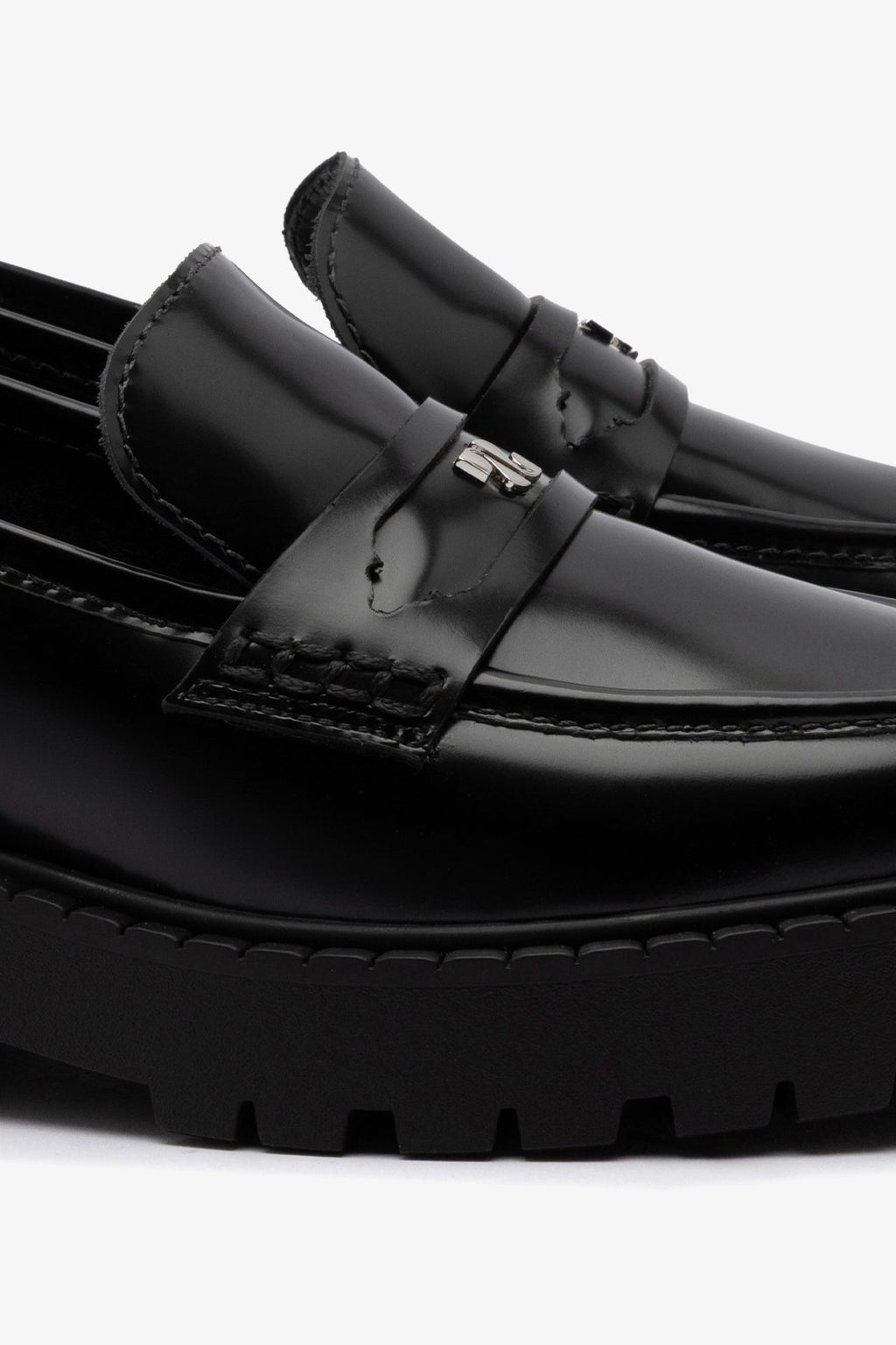 Larroude Suki Lugsole Loafer In Black Box Leather