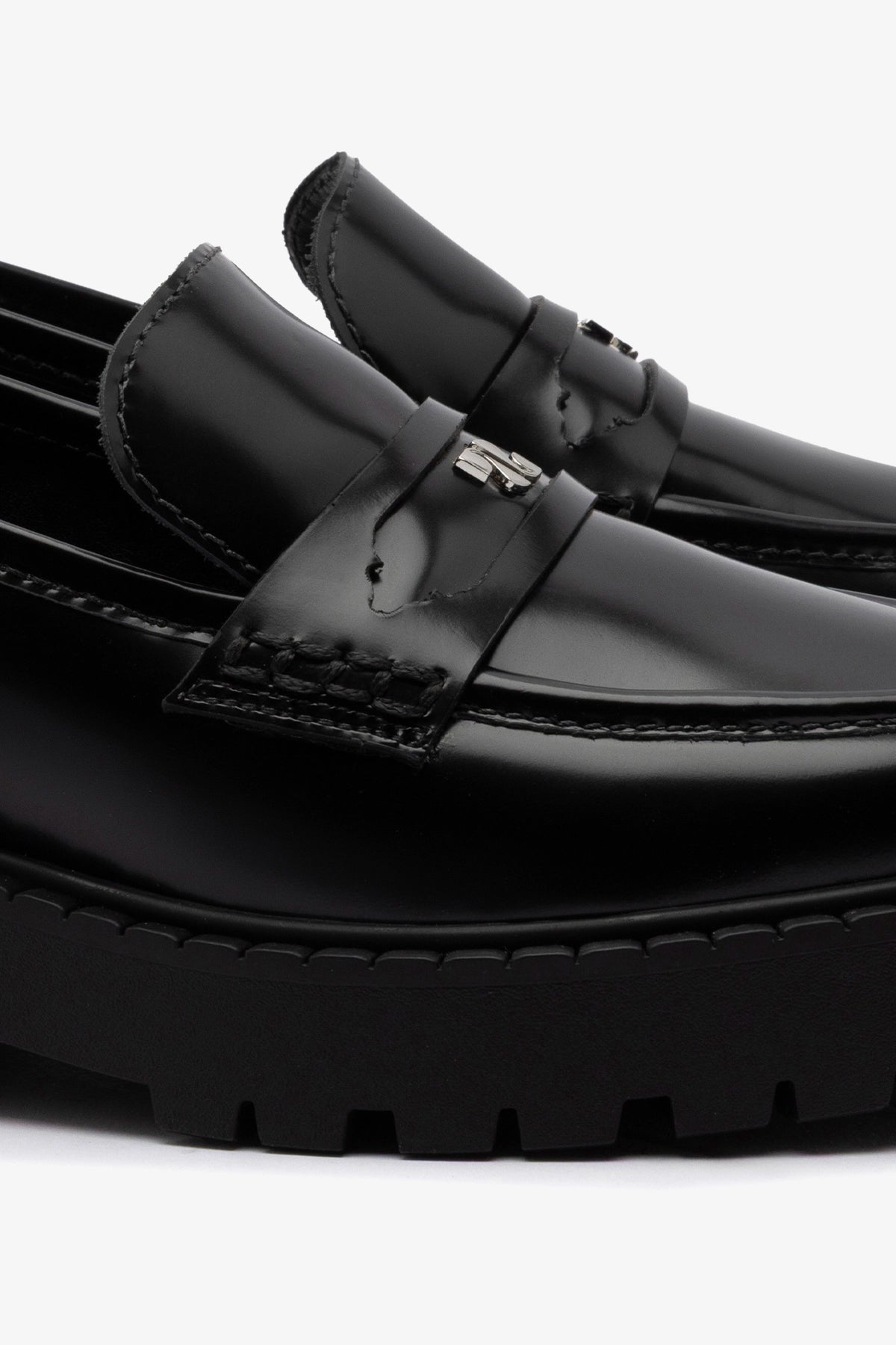 Larroude Suki Lugsole Loafer In Black Box Leather