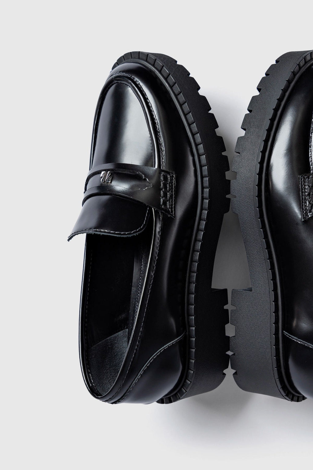Larroude Suki Lugsole Loafer In Black Box Leather