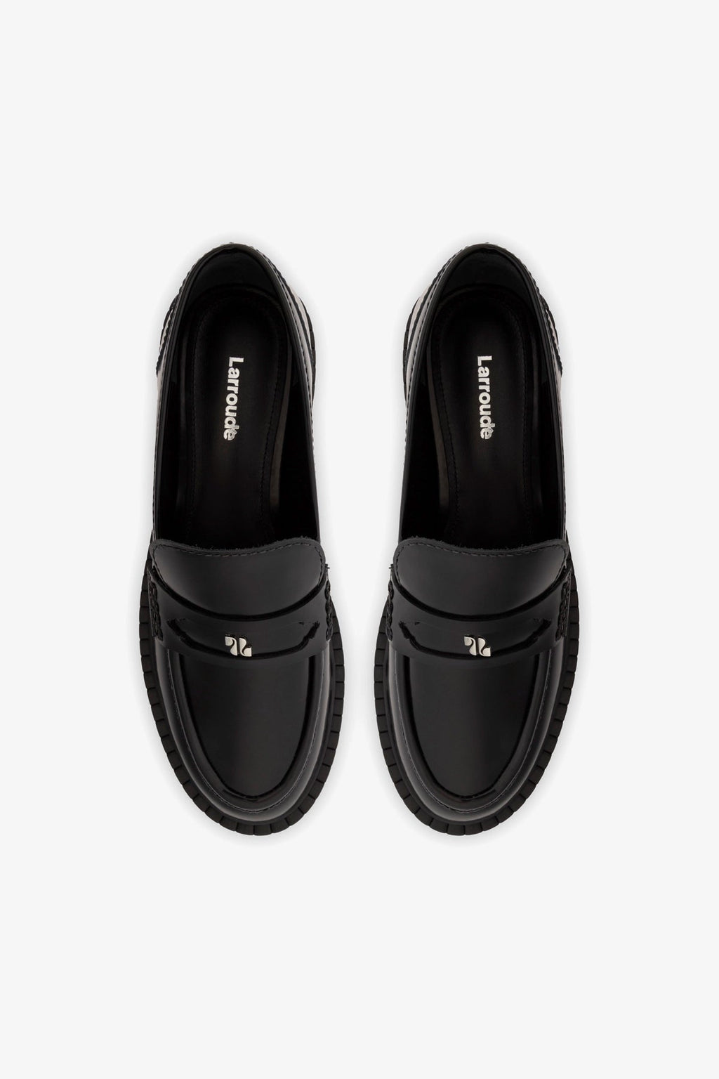 Larroude Suki Lugsole Loafer In Black Box Leather