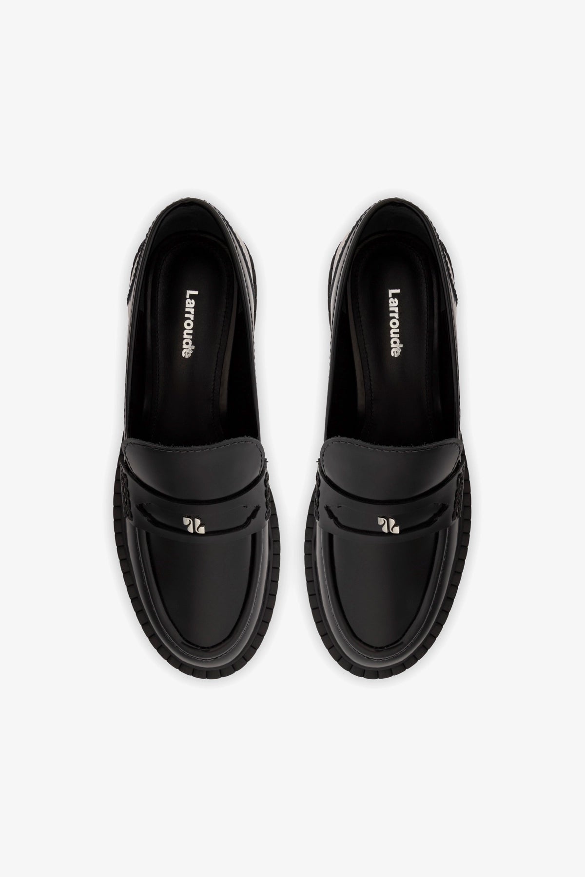 Larroude Suki Lugsole Loafer In Black Box Leather