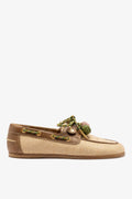 Larroude Cyprus Boat Shoe In Beige Raffia And Brown Leather