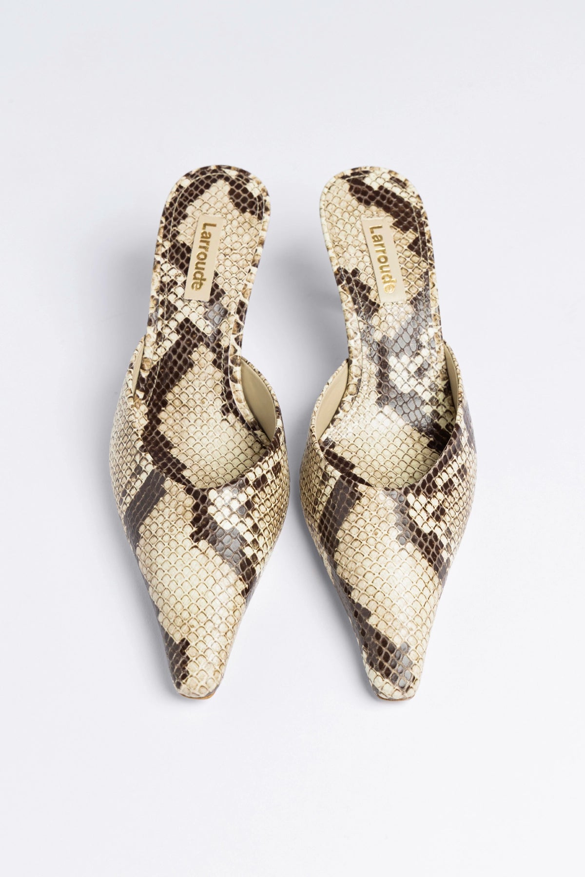 Larroude Carine Mule Neutral Snake Leather