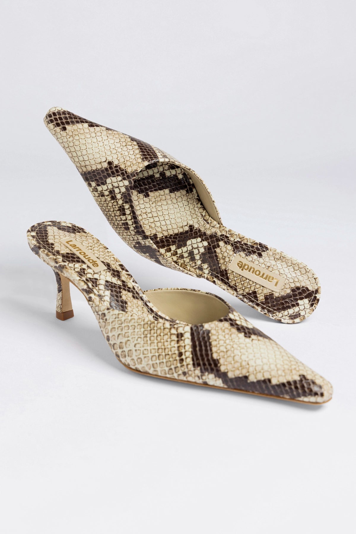 Larroude Carine Mule Neutral Snake Leather