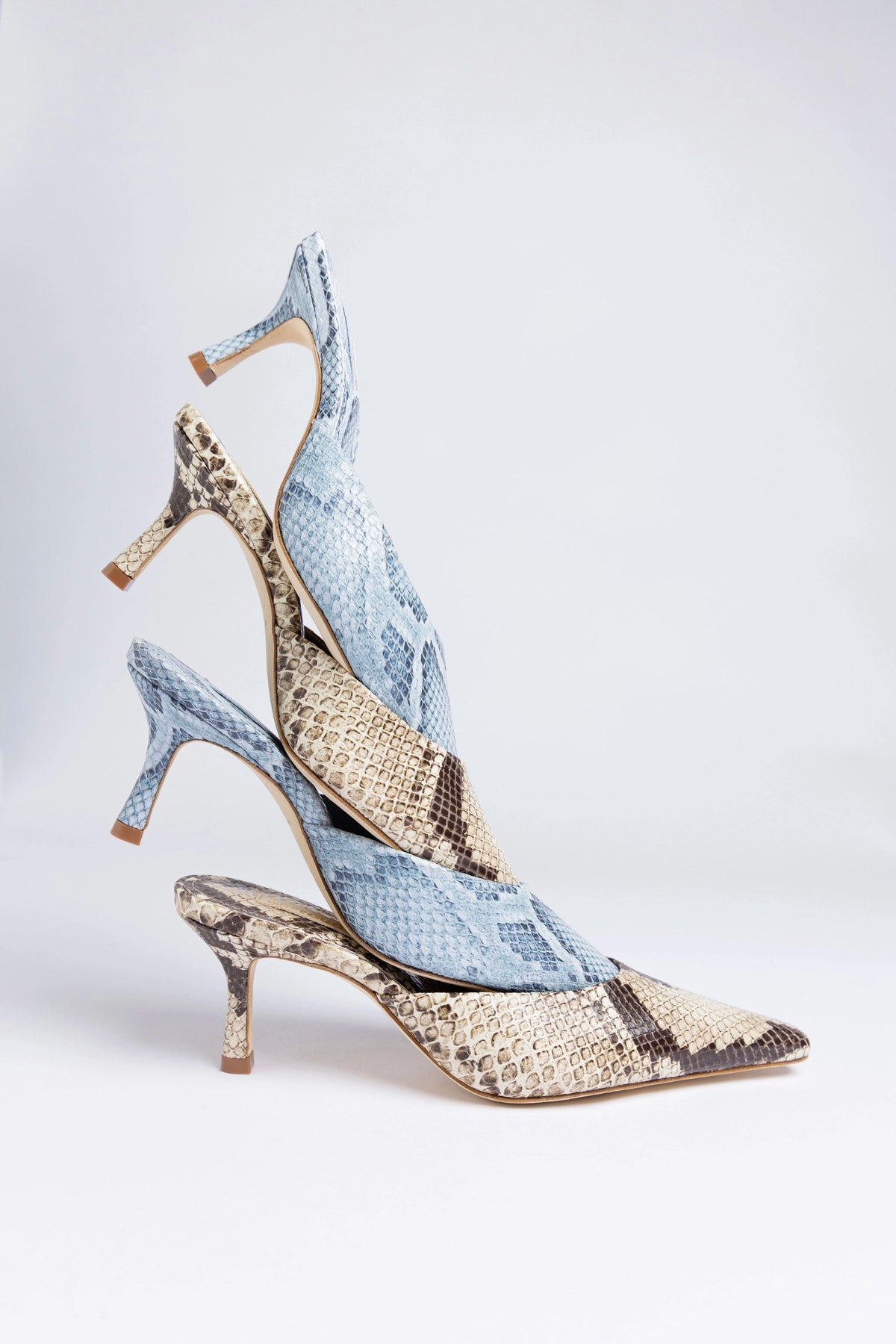 Larroude Carine Mule Neutral Snake Leather