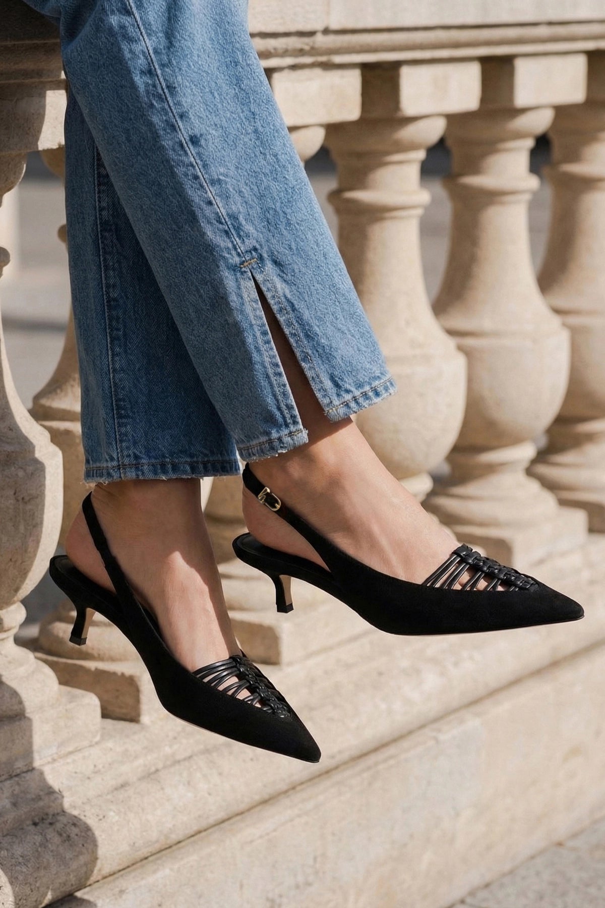 Larroude Nara Pump In Black Suede and Leather