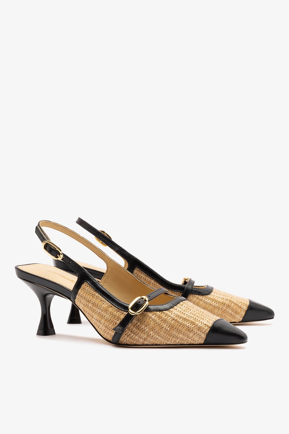 Larroude Ines Pump Natural Raffia and Black Leather